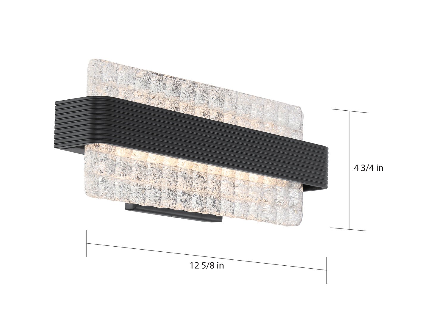 Ceres - 12 Watt LED Vanity with Ice Cube Glass - Matte Black Finish