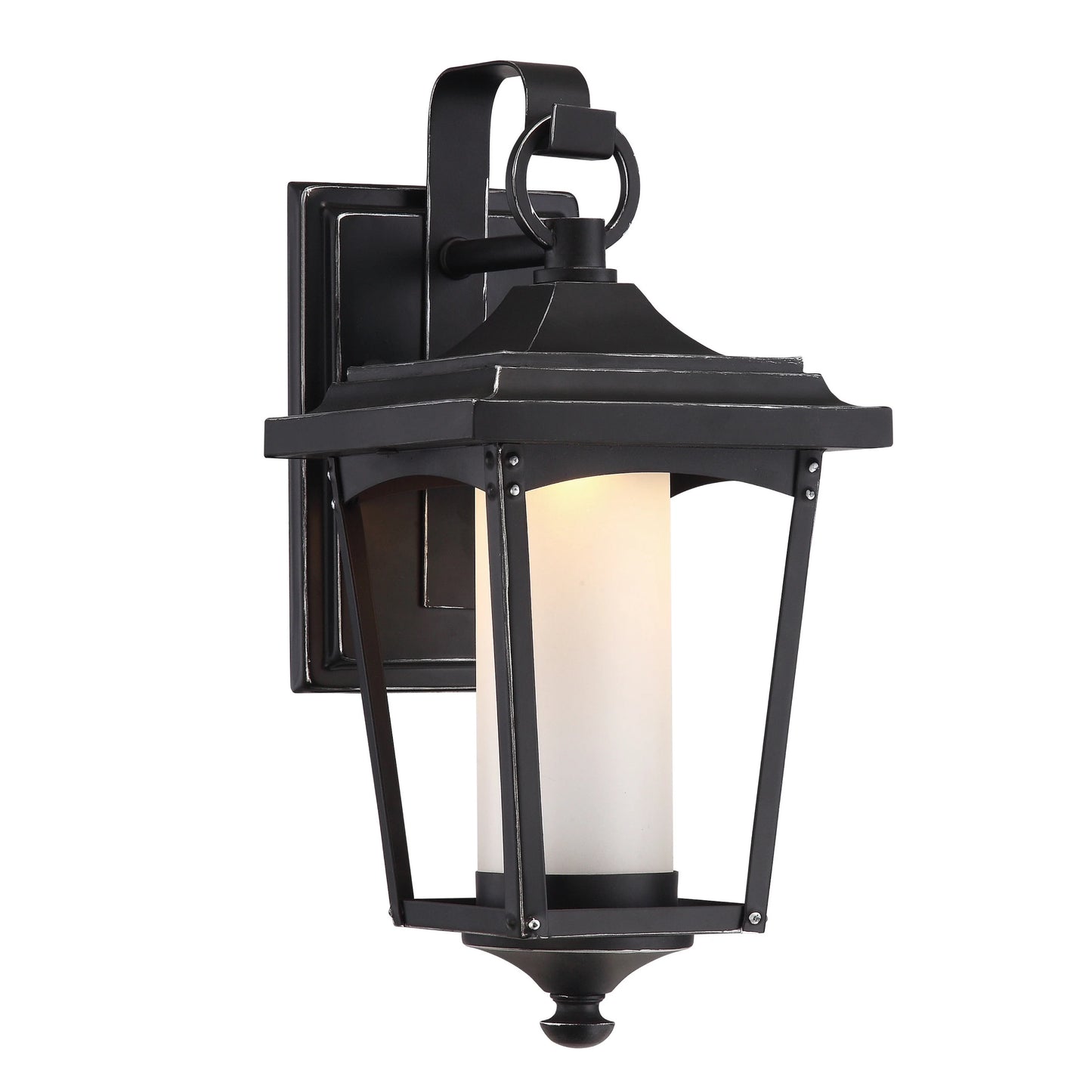 Essex - LED Small Outdoor Wall Lantern with Etched Glass - Sterling Black Finish