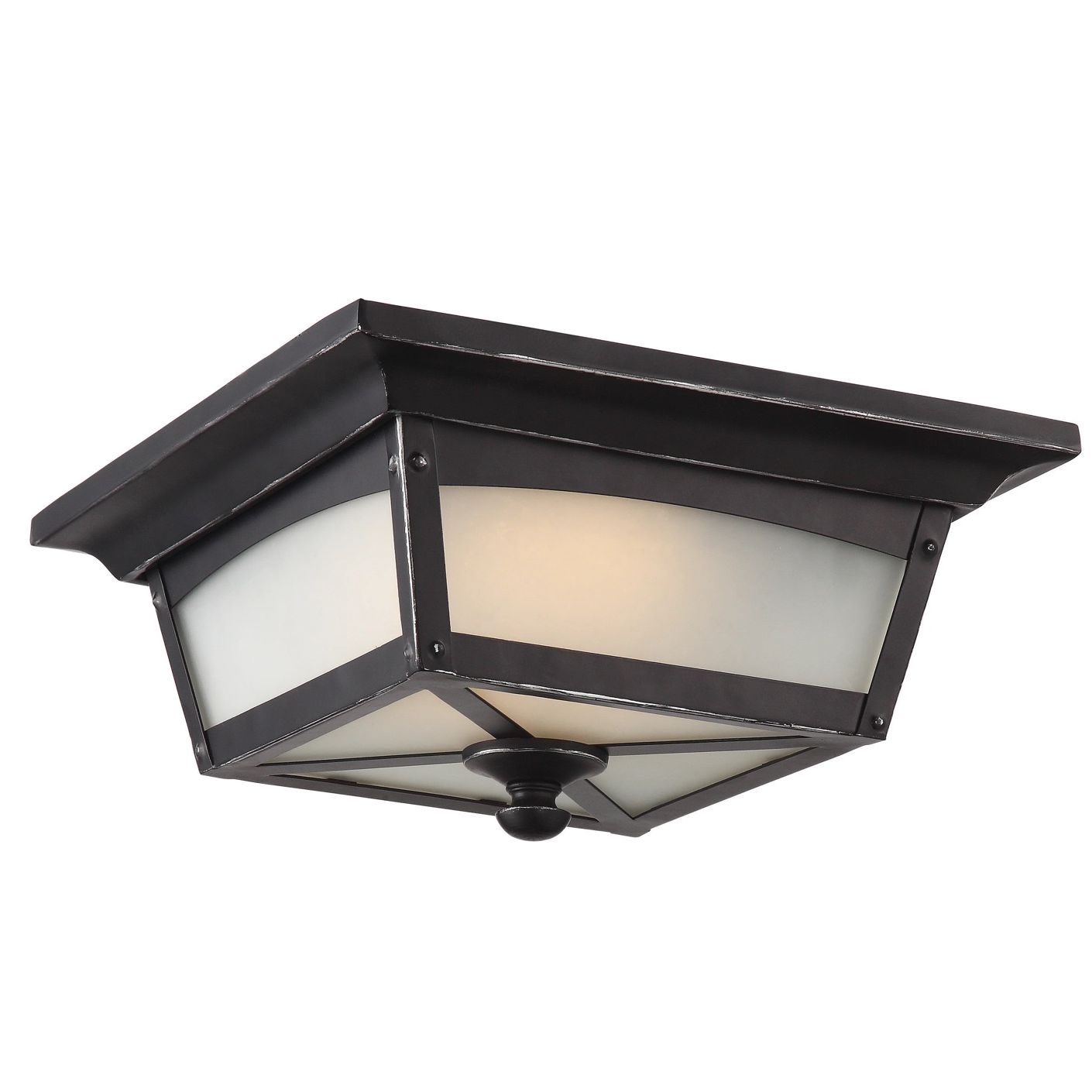 Essex - LED Outdoor Flush Lantern with Etched Glass - Sterling Black Finish