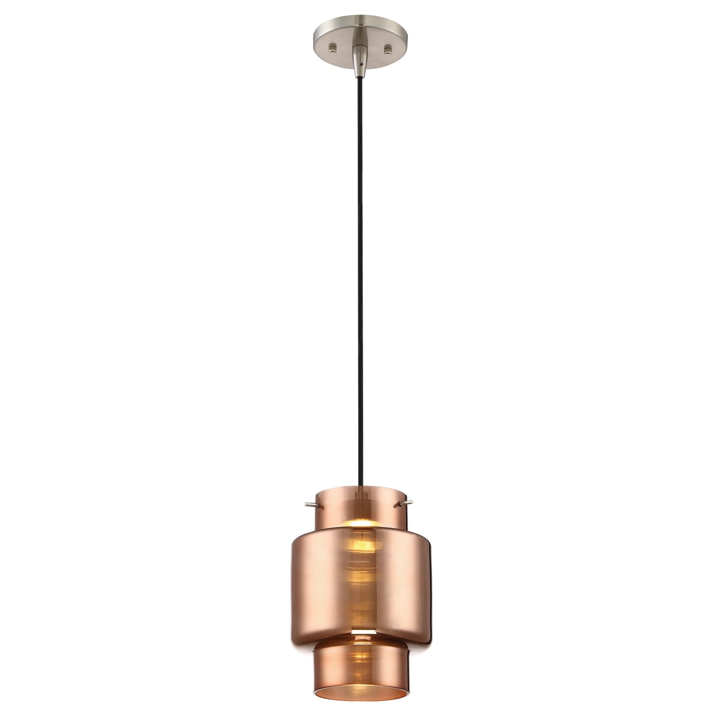 Del - LED Mini Pendant with Copper Glass - Brushed Nickel Finish