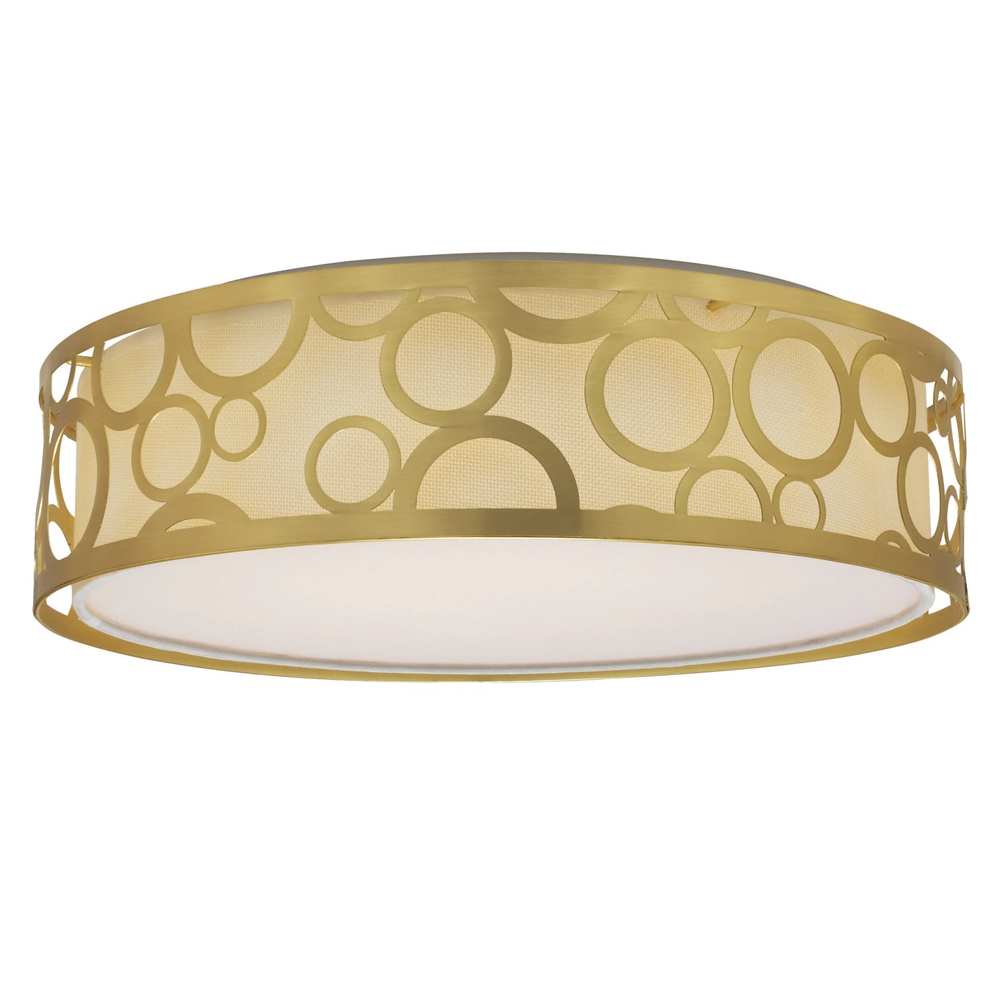 LED Decor - 15" Filigree Flush with White Fabric Shade - Natural Brass Finish