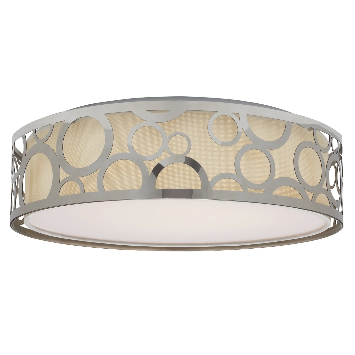 LED Decor - 15" Filigree Flush with White Fabric Shade - Polished Nickel Finish
