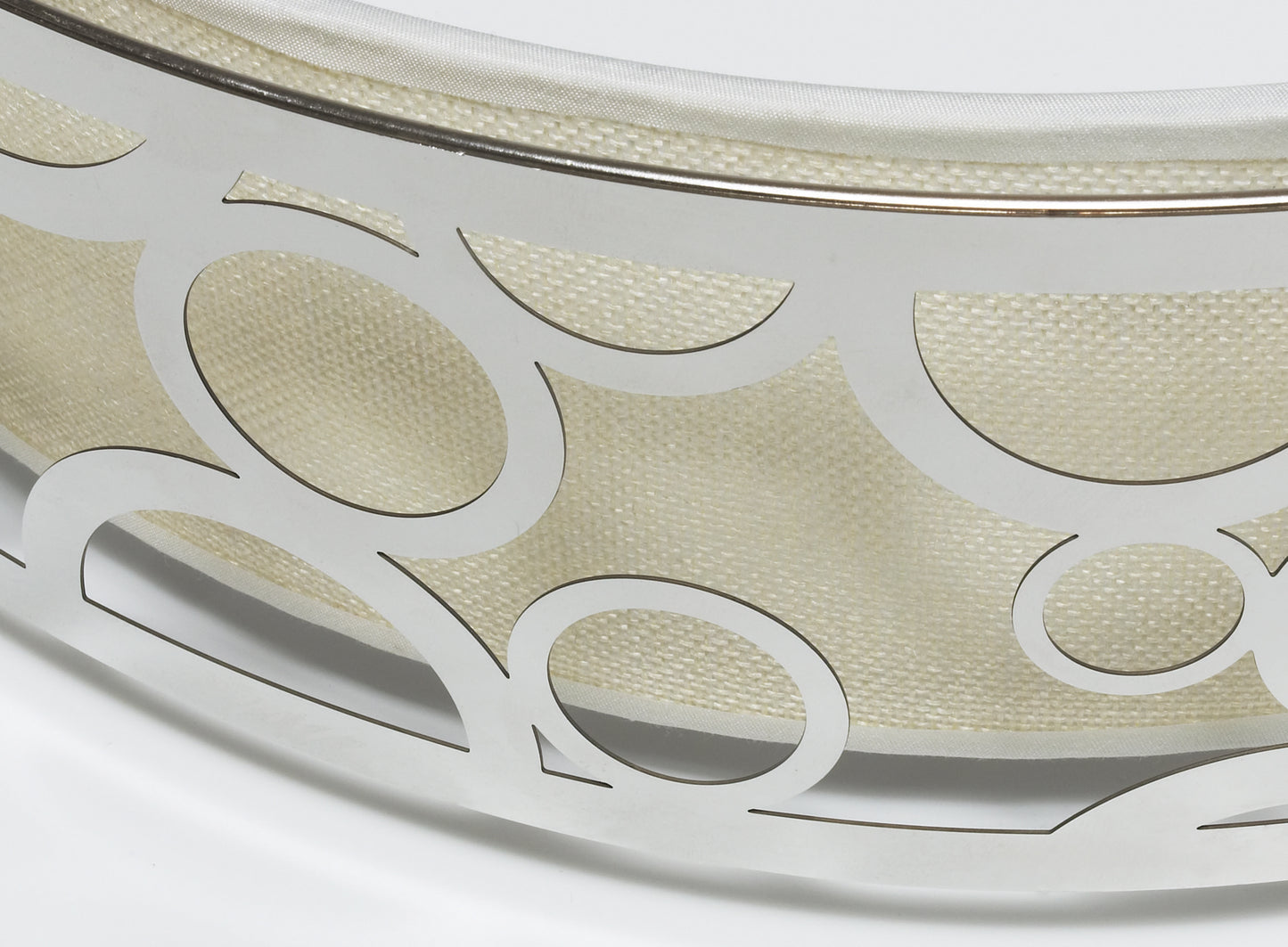 15" Filigree LED Decor Flush Mount Fixture - Polished Nickel Finish - White Fabric Shade