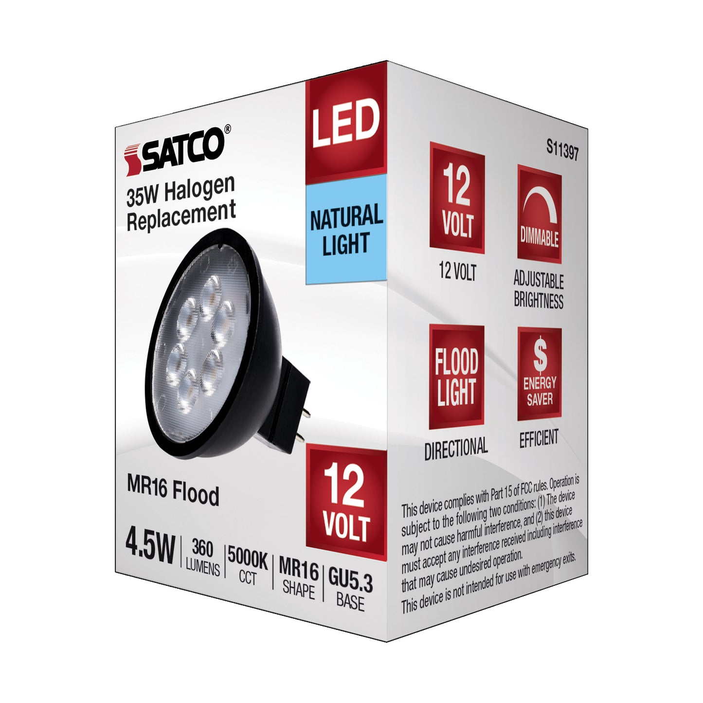4.5 Watt MR16 LED; Black Finish; 5000K; GU5.3 Base; 360 Lumens; 12 Volt
