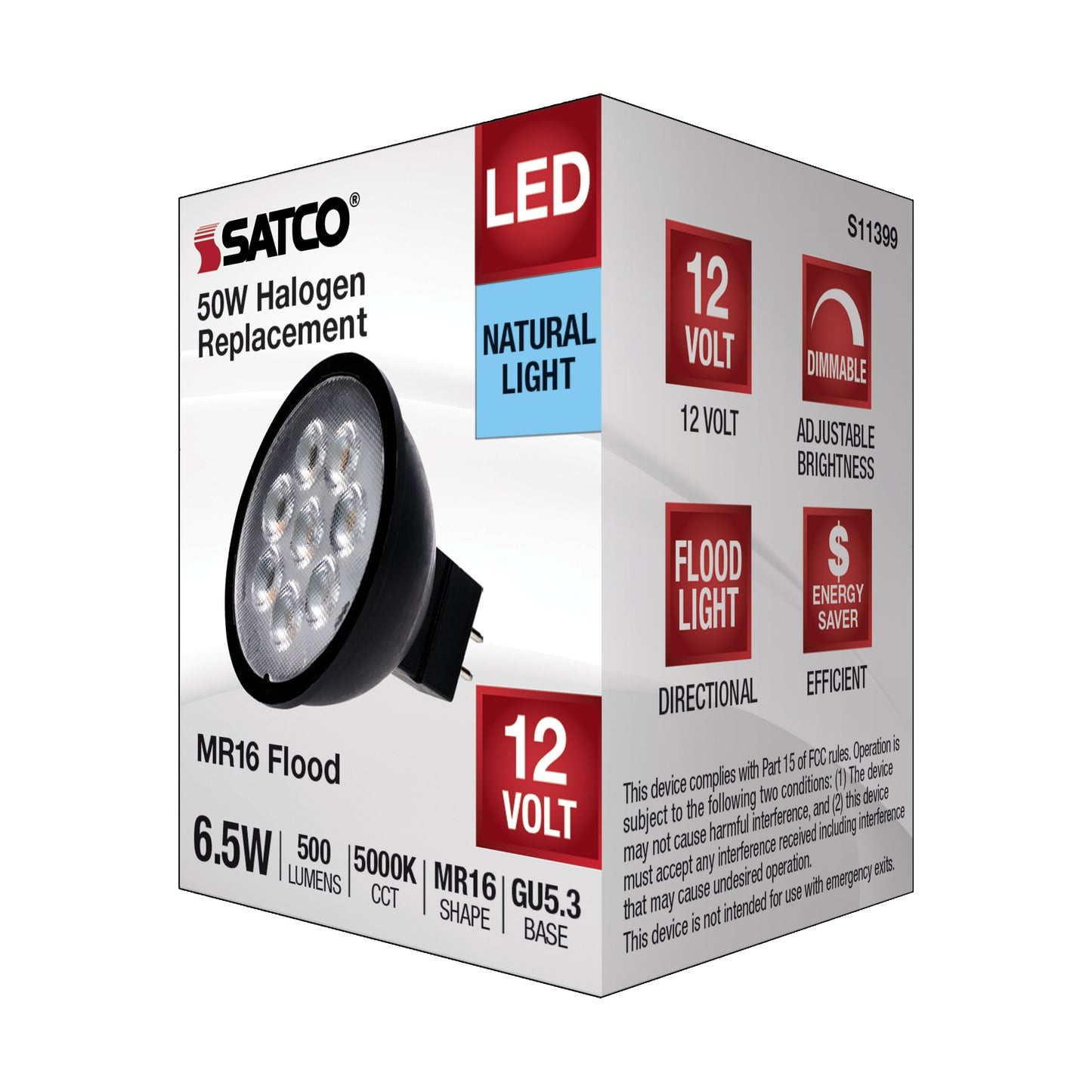 6.5 Watt MR16 LED; Black Finish; 5000K; GU5.3 Base; 500 Lumens; 12 Volt