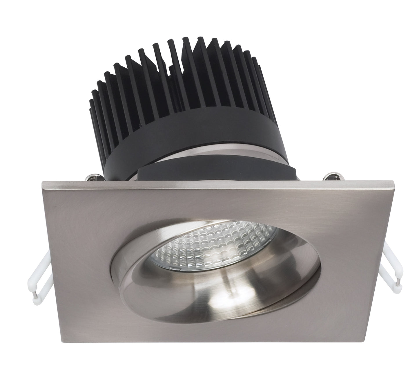 12W LED Direct Wire Downlight; Gimbaled; 3.5" 3000K; 120 volt; Dimmable; Square; Remote Driver; Brushed Nickel