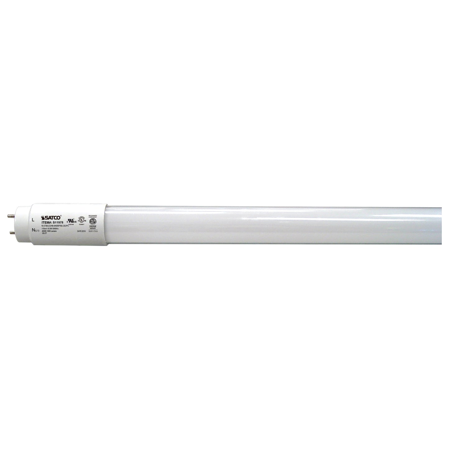 10.5 Watt T8 LED; 4Ft; 4000K; Medium Bi Pin base; 70000 Average rated hours; 1650 Lumens; Type B; Ballast Bypass; Single Ended-Double Ended; Plastic