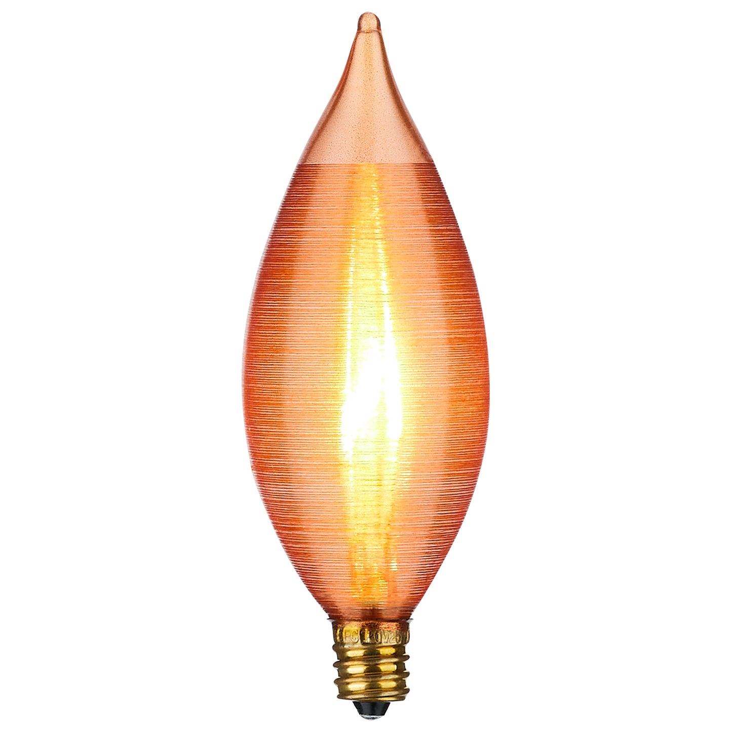 25 Watt C11 Incandescent; Spun Amber; 4000 Average rated hours; Candelabra base; 120 Volt; Carded