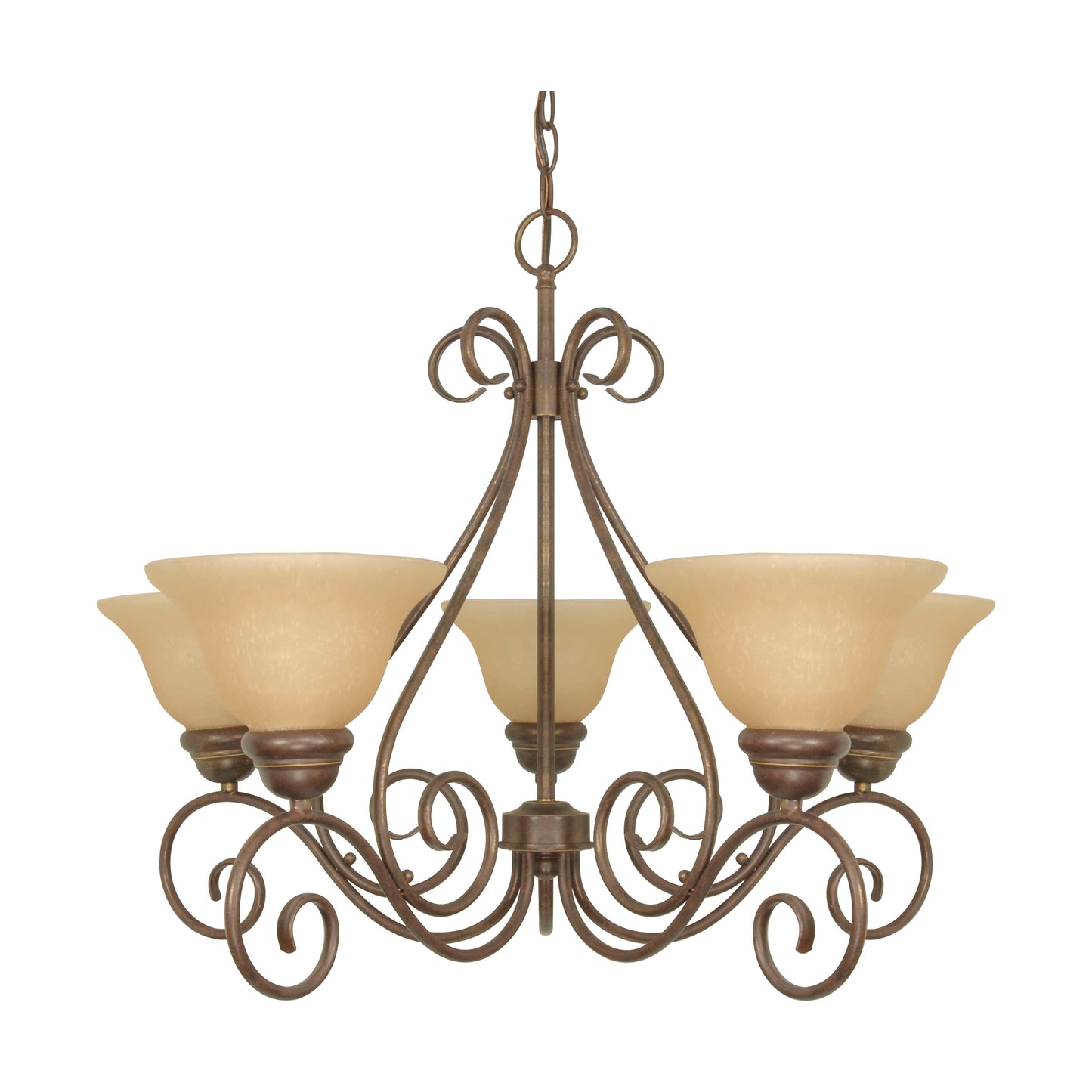 Castillo - 5 Light Chandelier with Champagne Linen Washed Glass - Sonoma Bronze Finish