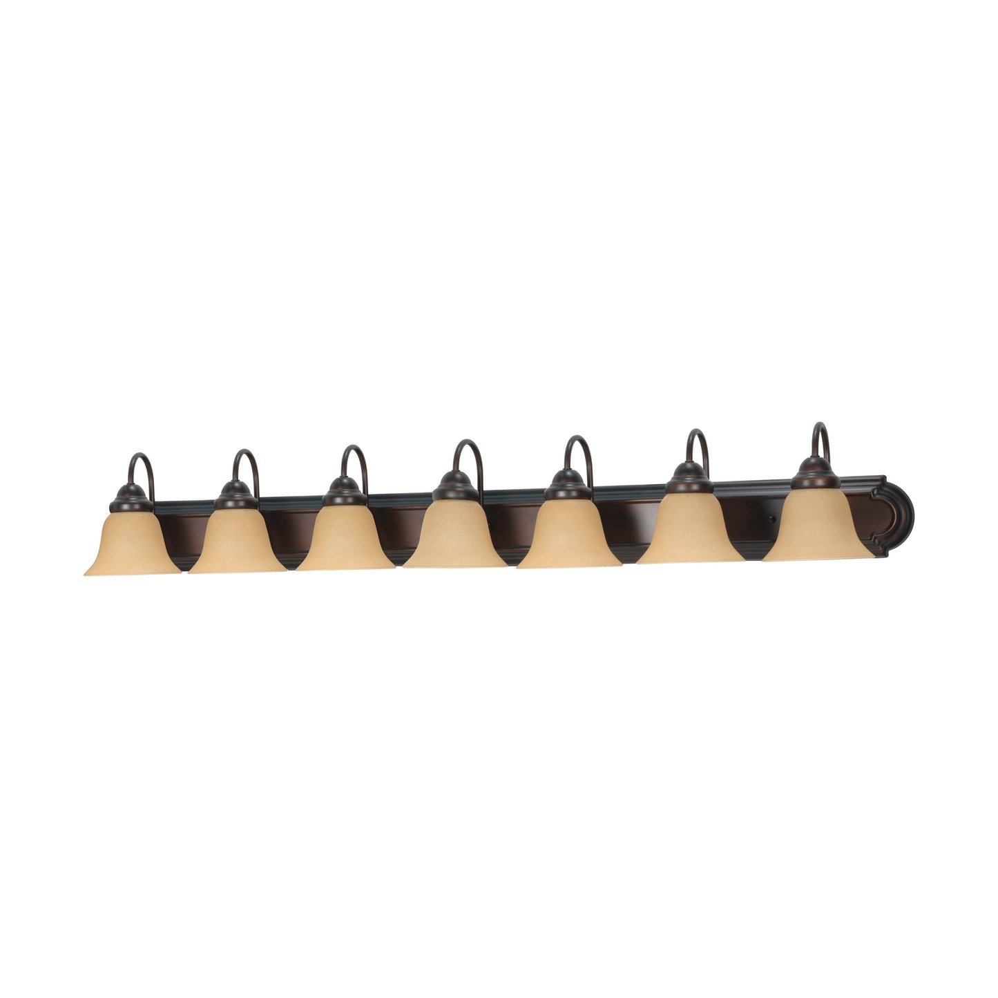 Ballerina - 7 Light 48" Vanity with Champagne Linen Washed Glass - Mahogany Bronze Finish