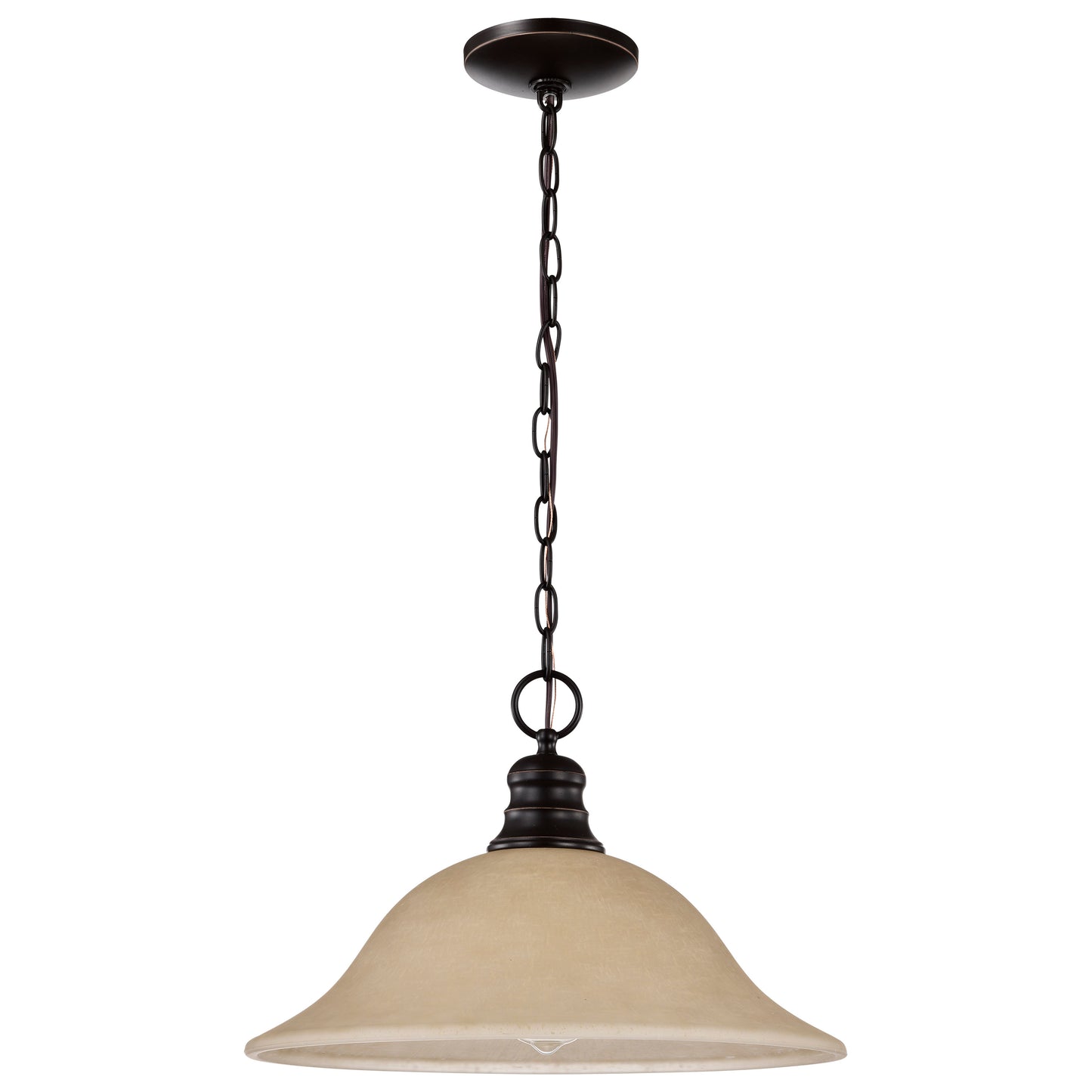 1 Light - 16" Pendant with Champagne Linen Washed Glass - Mahogany Bronze Finish