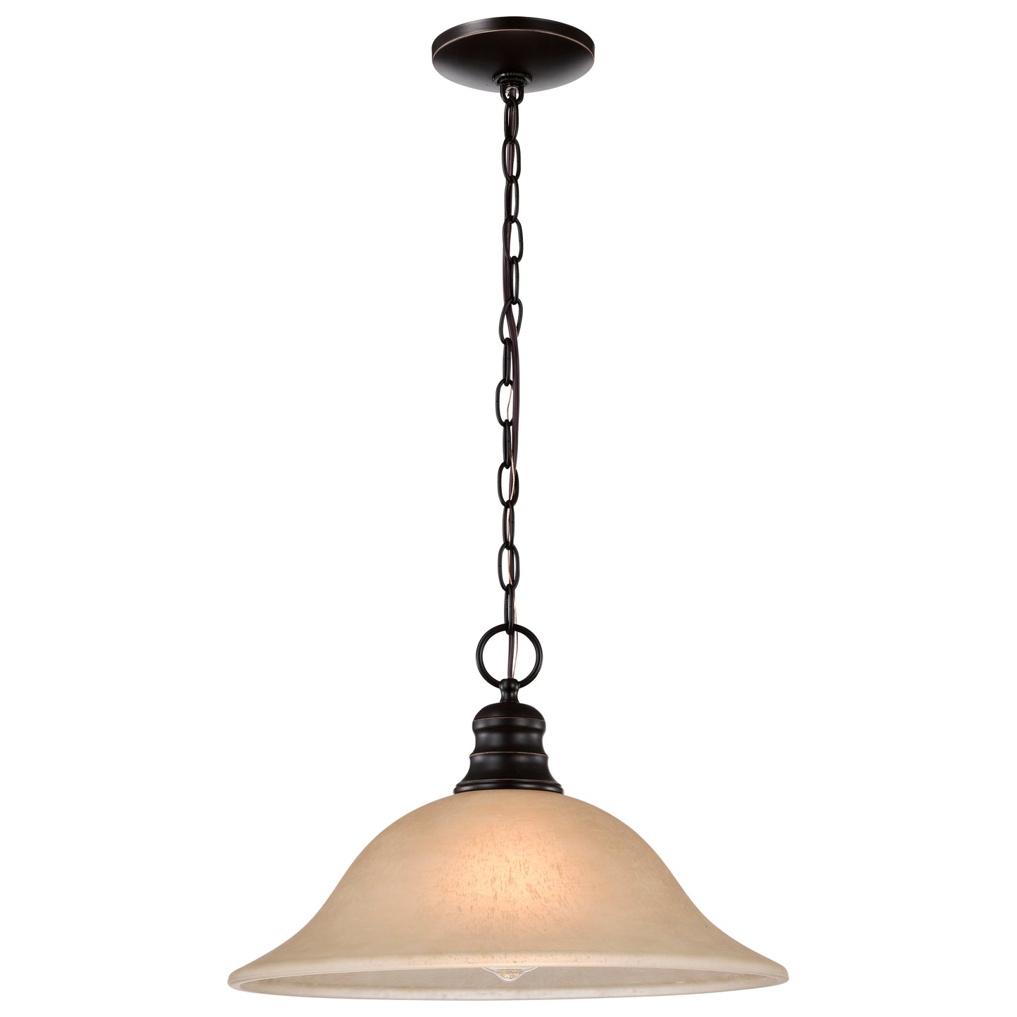 1 Light - 16" Pendant with Champagne Linen Washed Glass - Mahogany Bronze Finish