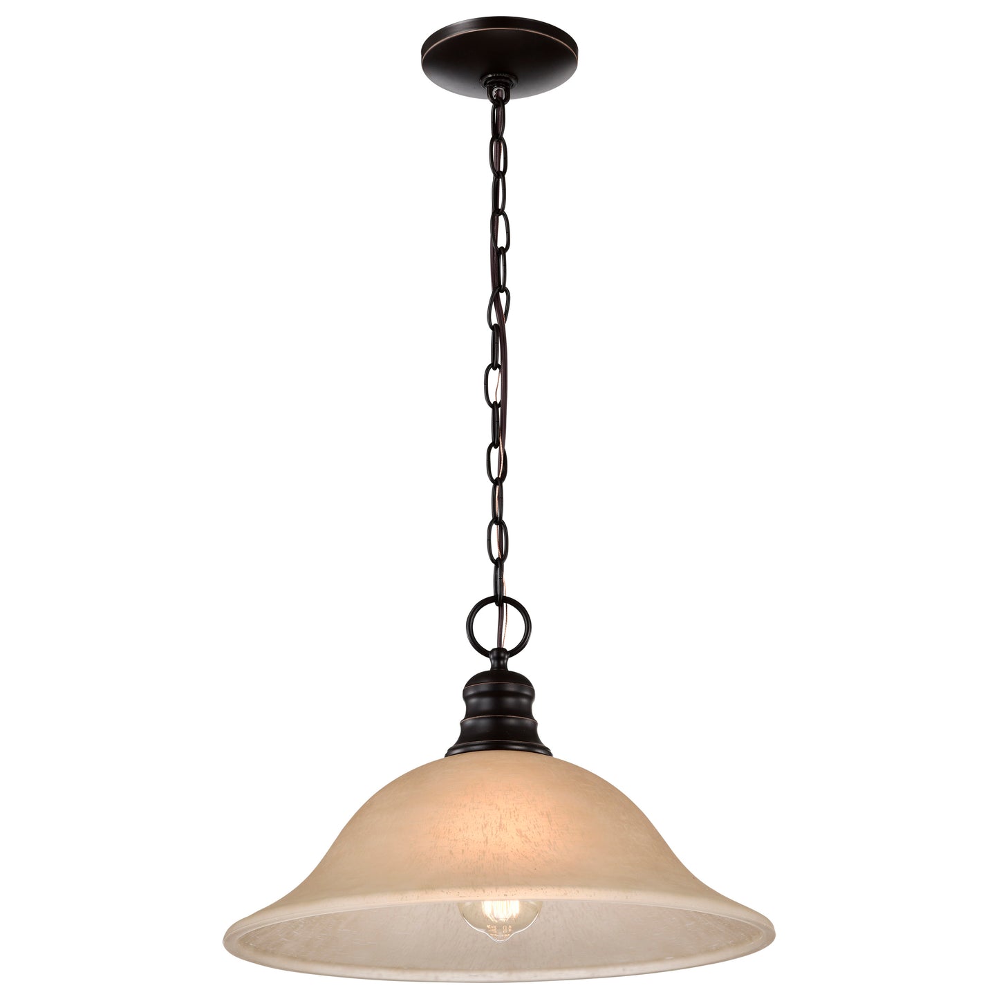 1 Light - 16" Pendant with Champagne Linen Washed Glass - Mahogany Bronze Finish
