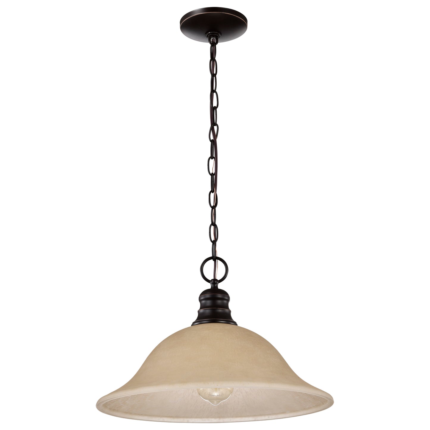 1 Light - 16" Pendant with Champagne Linen Washed Glass - Mahogany Bronze Finish