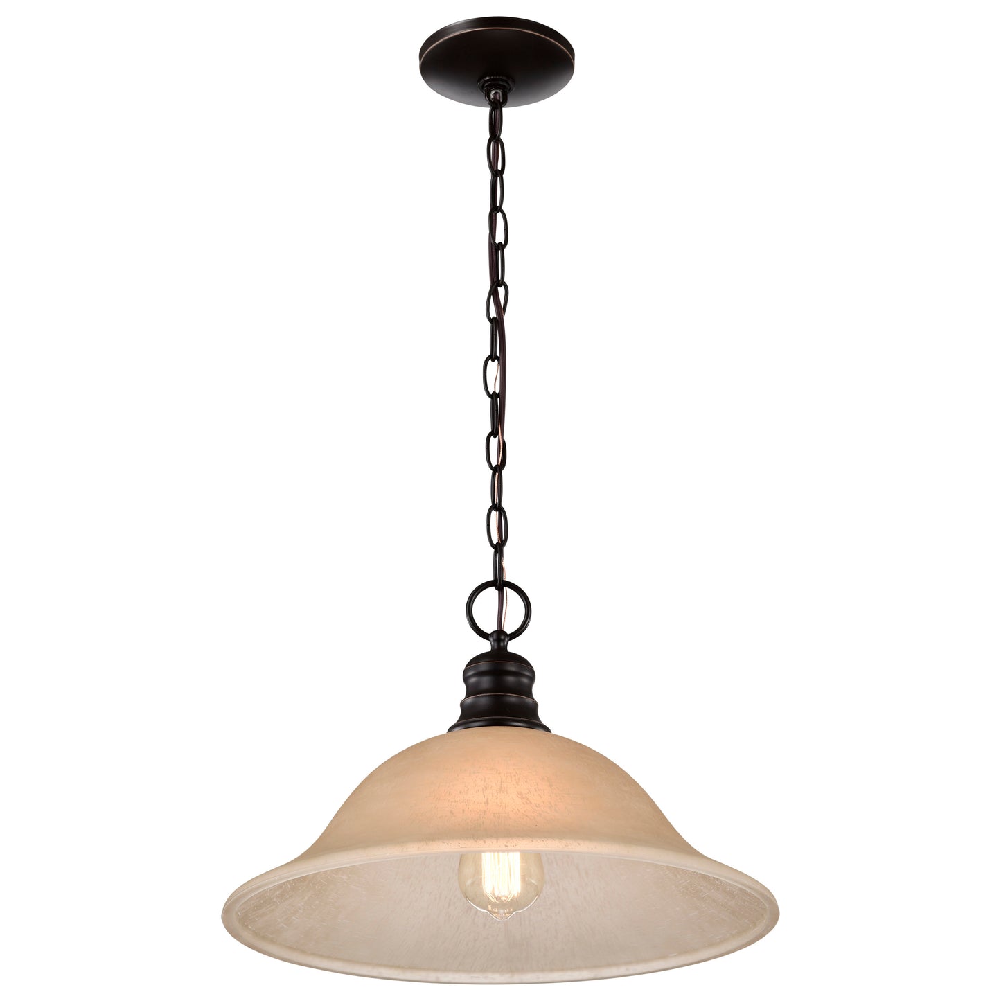 1 Light - 16" Pendant with Champagne Linen Washed Glass - Mahogany Bronze Finish