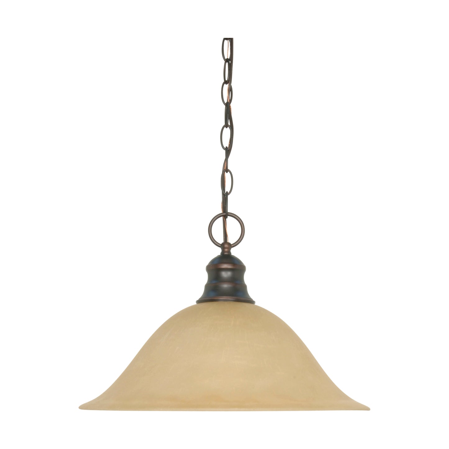 1 Light - 16" Pendant with Champagne Linen Washed Glass - Mahogany Bronze Finish