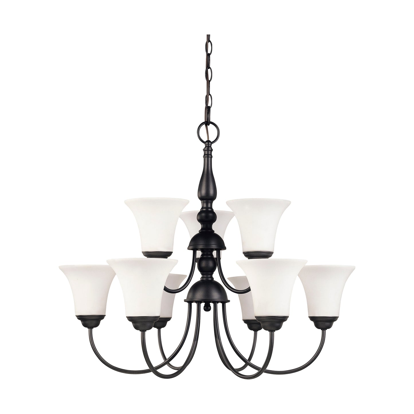 Dupont - 9 Light 2 Tier Chandelier with Satin White Glass - Dark Chocolate Bronze Finish