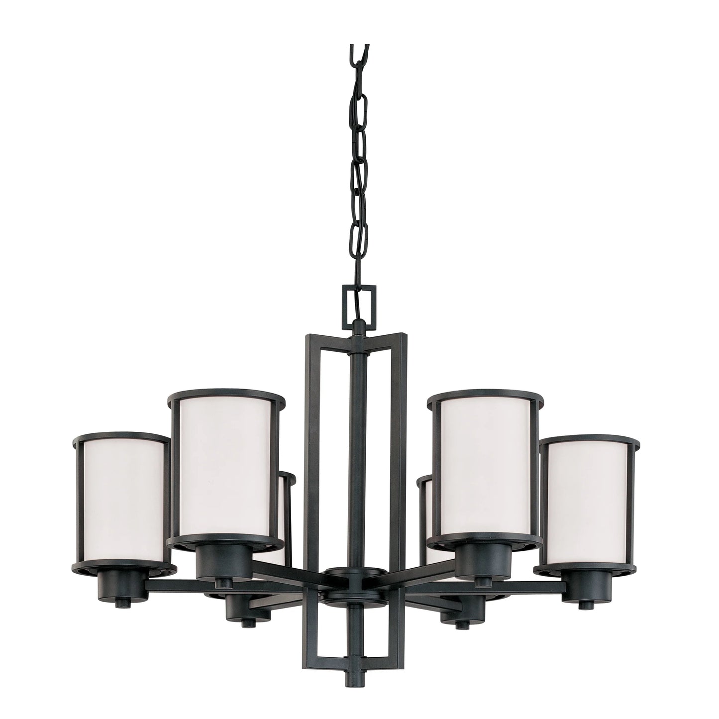 Odeon - 6 Light Chandelier with Satin White Glass - Aged Bronze Finish