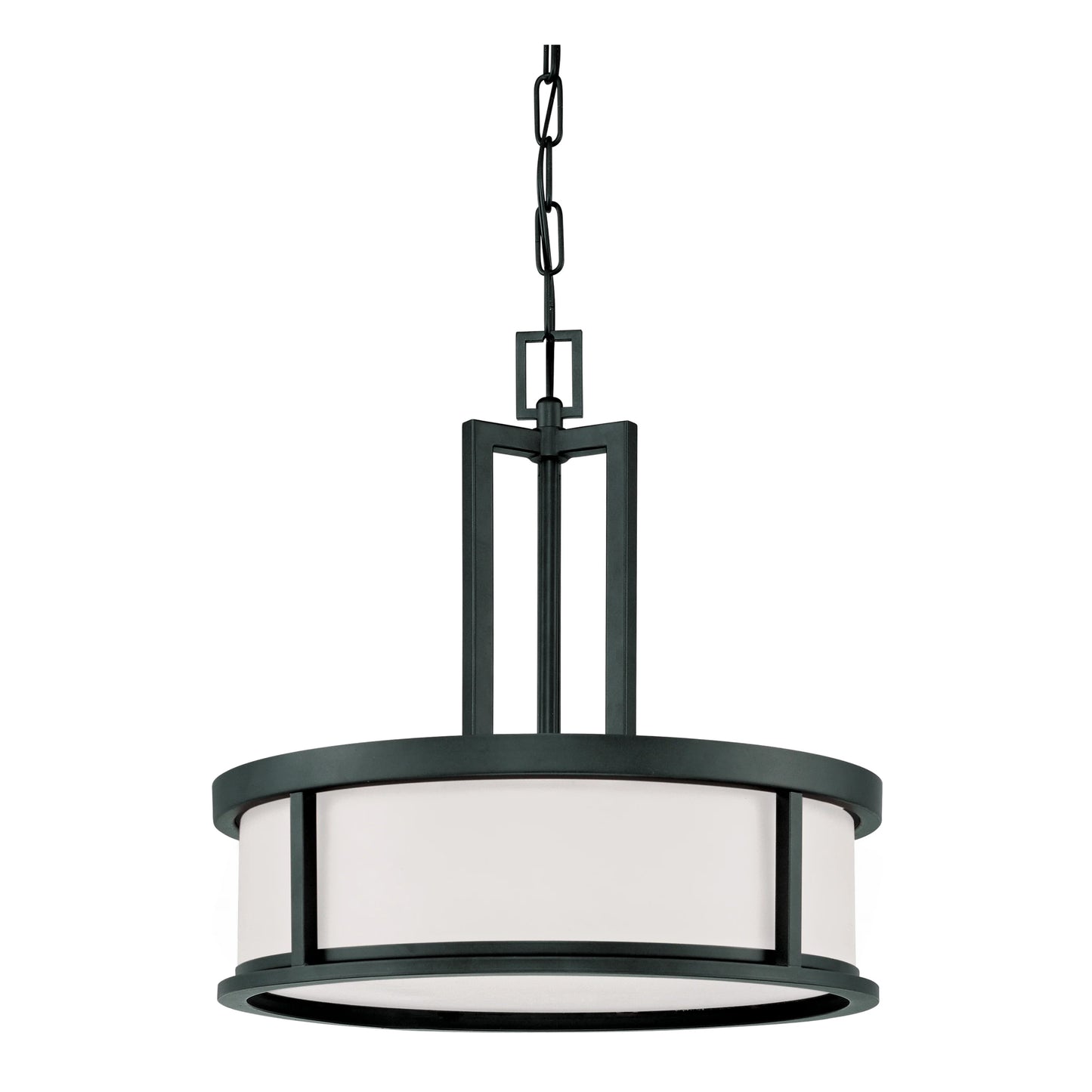 Odeon - 4 Light Pendant with Satin White Glass - Aged Bronze Finish