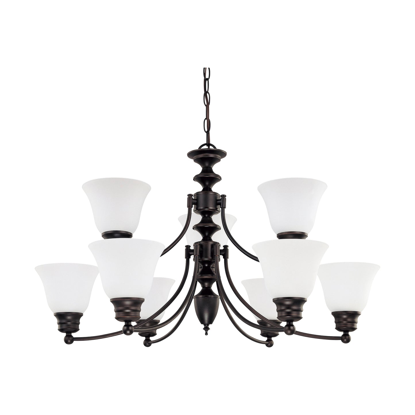 Empire - 9 Light Chandelier with Frosted White Glass - Mahogany Bronze Finish