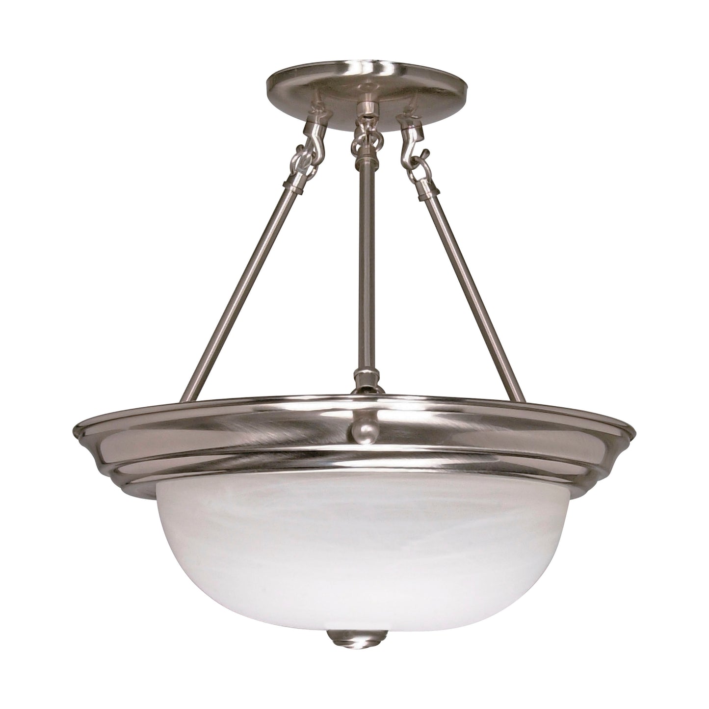 2-Light Medium Semi Flush Light Fixture - Brushed Nickel Finish - Alabaster Glass