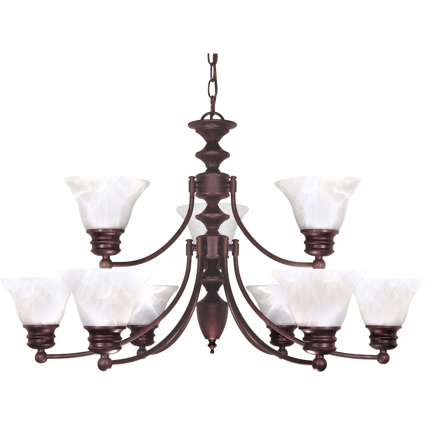 Empire - 9 Light 2 Tier Chandelier with Alabaster Glass - Old Bronze Finish