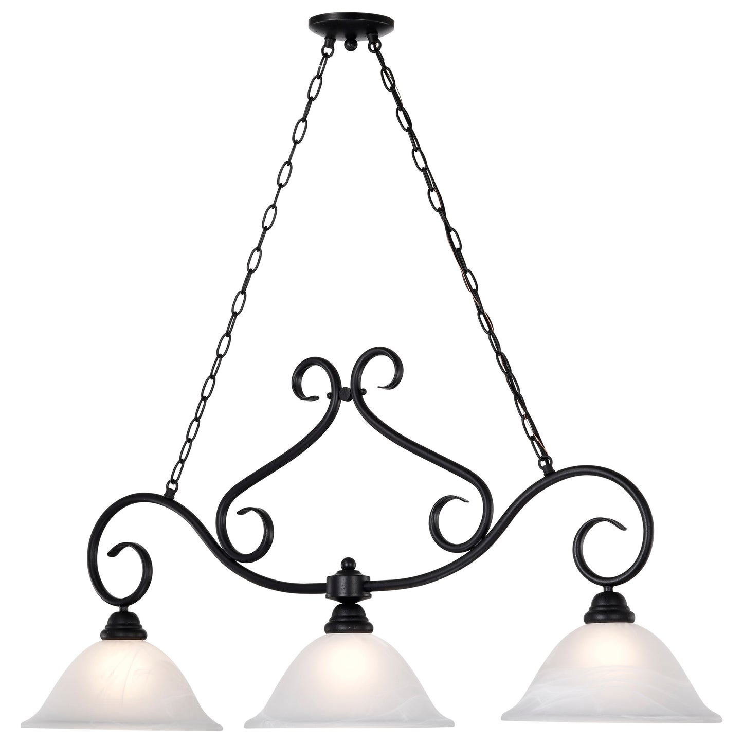 Castillo - 3 Light Island Pendant with Alabaster Swirl Glass - Textured Flat Black Finish