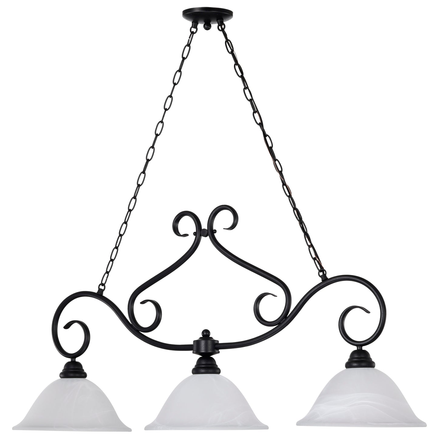 Castillo - 3 Light Island Pendant with Alabaster Swirl Glass - Textured Flat Black Finish