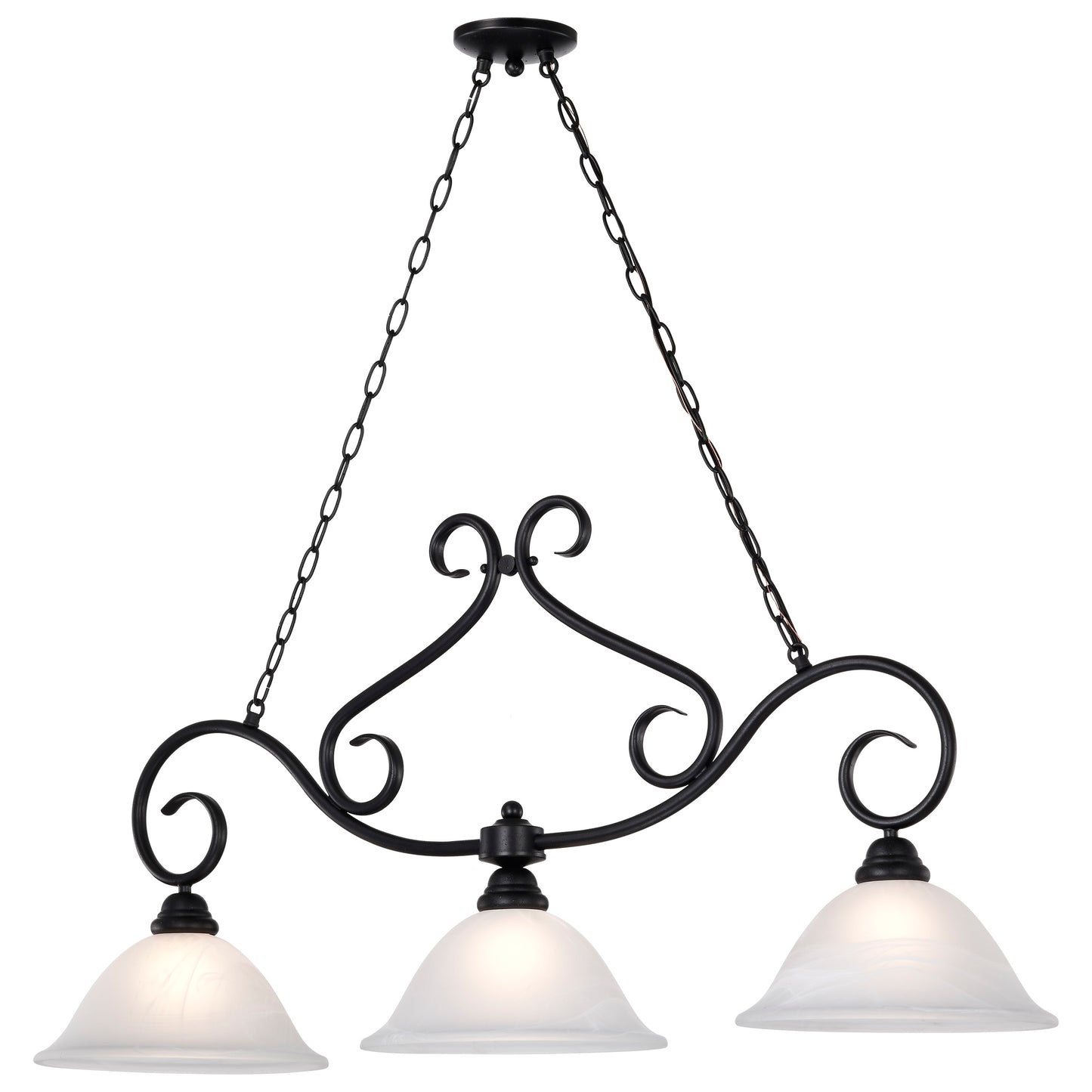 Castillo - 3 Light Island Pendant with Alabaster Swirl Glass - Textured Flat Black Finish