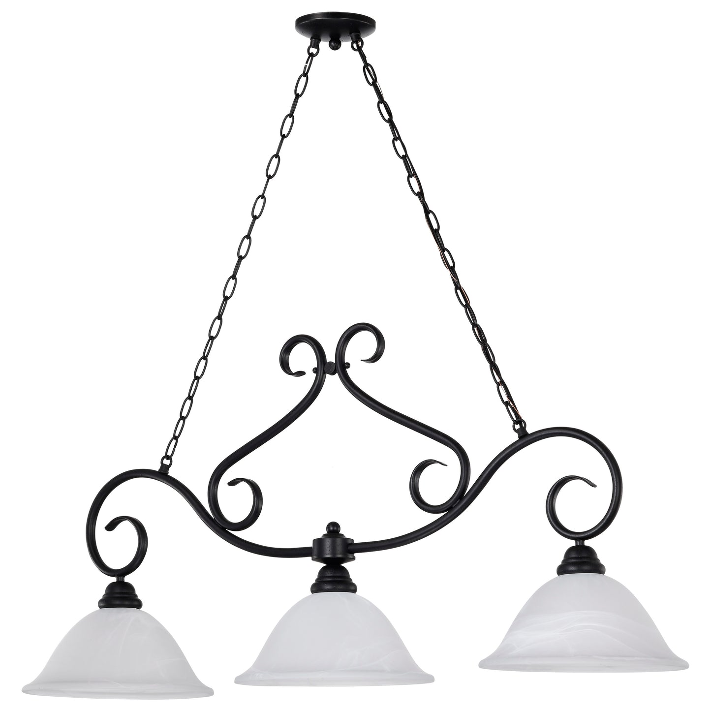 Castillo - 3 Light Island Pendant with Alabaster Swirl Glass - Textured Flat Black Finish