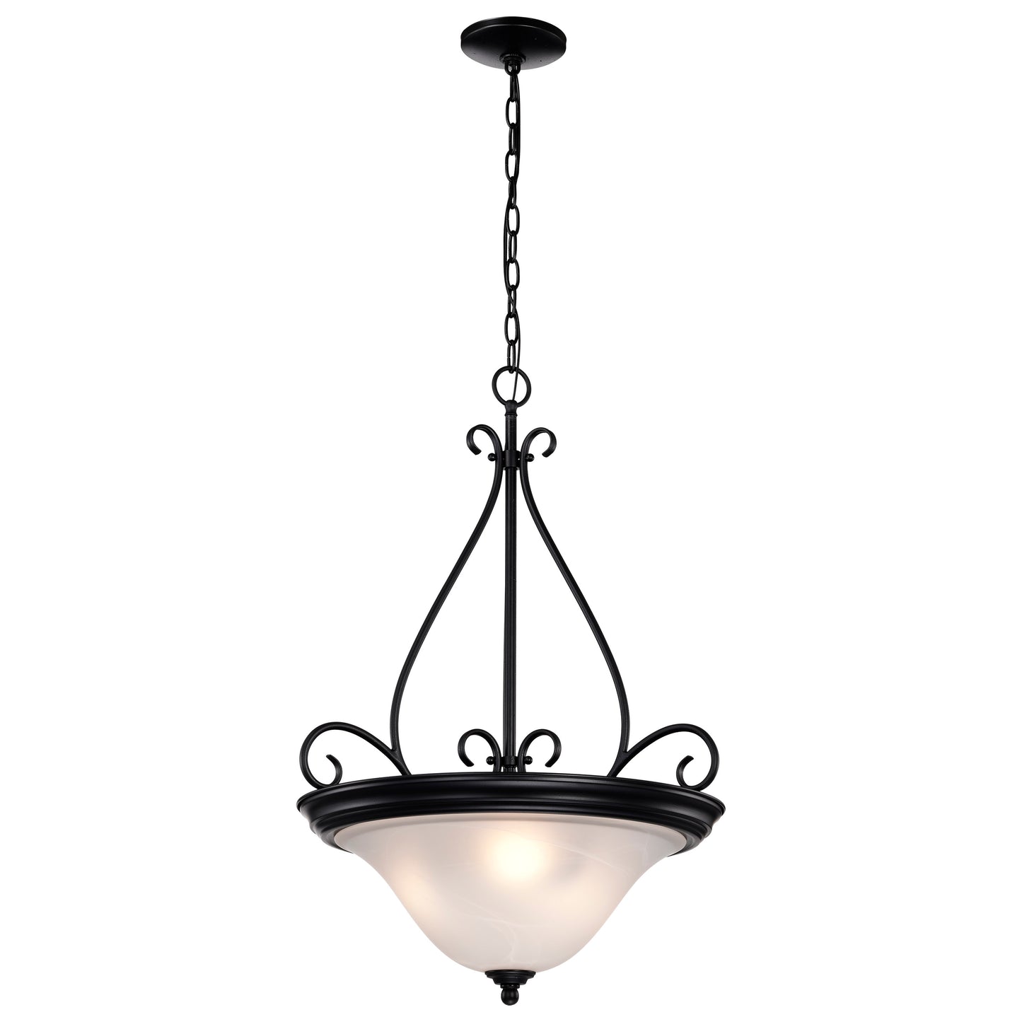 Castillo - 3 Light Pendant with Alabaster Swirl Glass - Textured Flat Black Finish