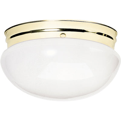 2-Light Large Flush Mount Ceiling Light - Polished Brass Finish - White Mushroom Glass