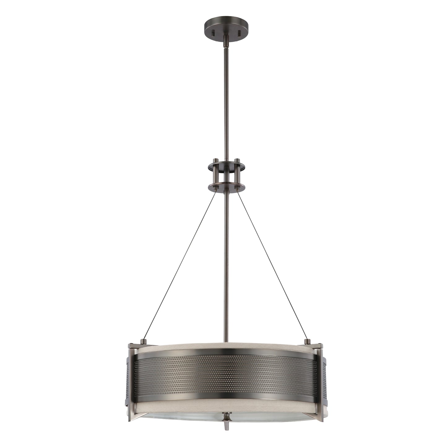 Diesel - 4 Light Round Pendant with Khaki Fabric Shade - Hazel Bronze Finish