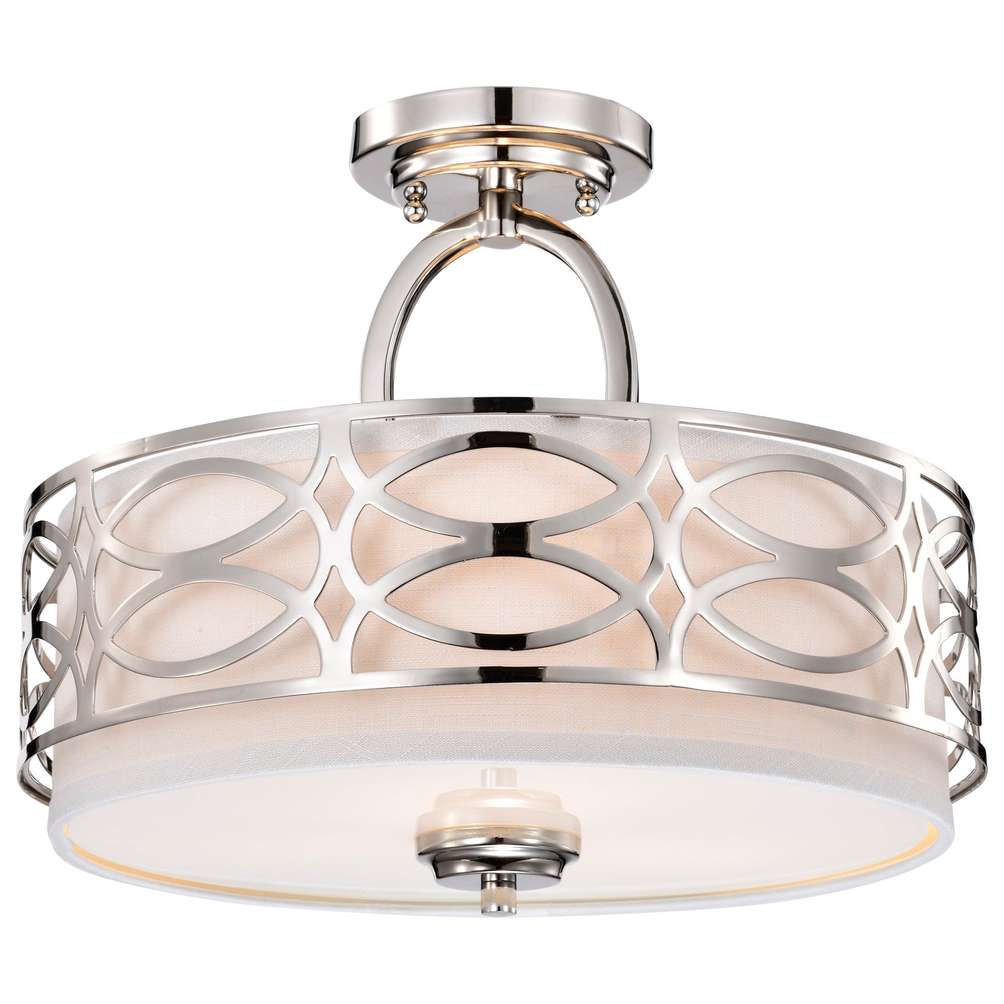 Harlow - 3 Light Semi Flush with Slate Gray Fabric Shade - Polished Nickel Finish