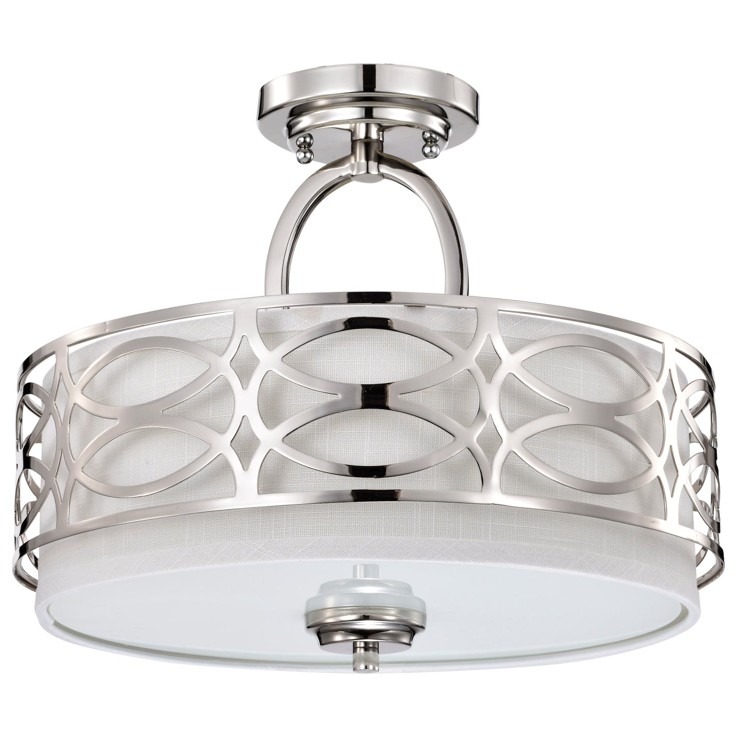 Harlow - 3 Light Semi Flush with Slate Gray Fabric Shade - Polished Nickel Finish