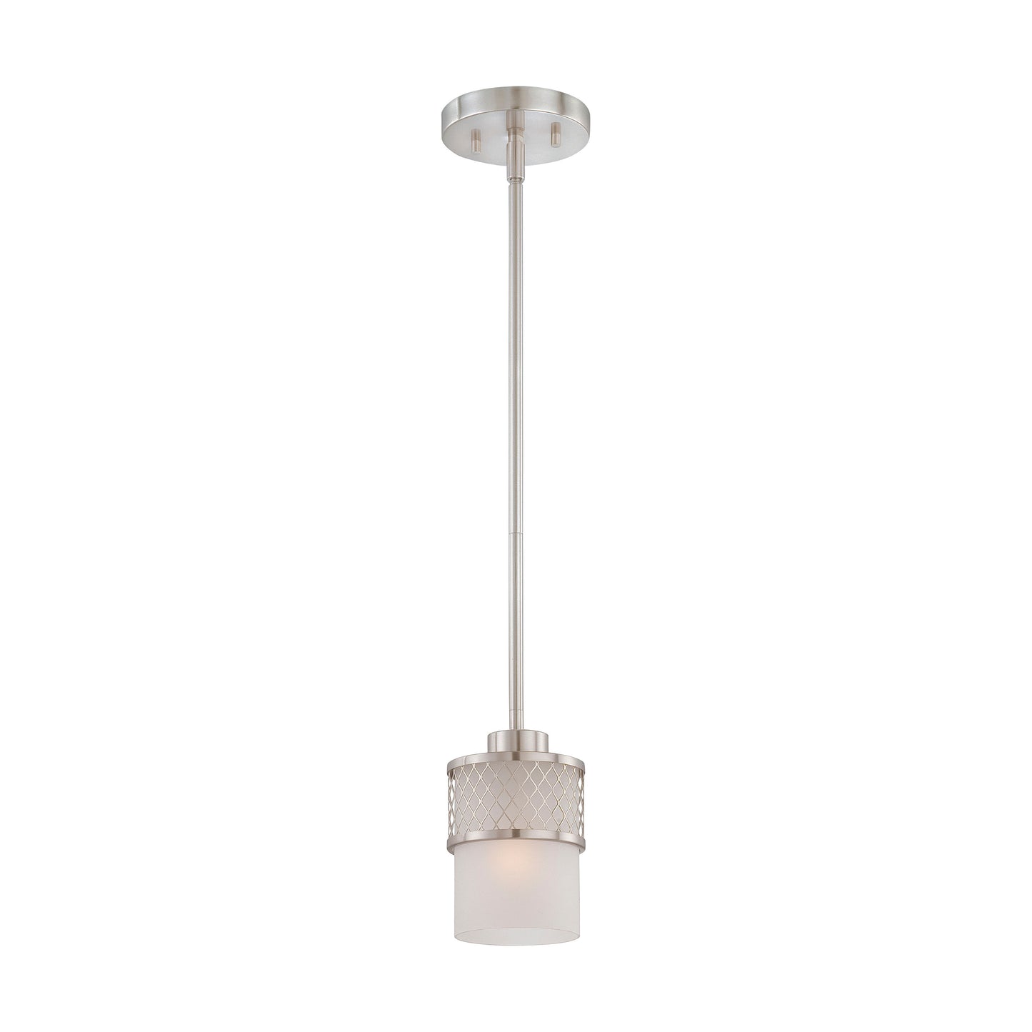 Fusion - 1 Light Mini Pendant with Frosted Glass - Brushed Nickel Finish