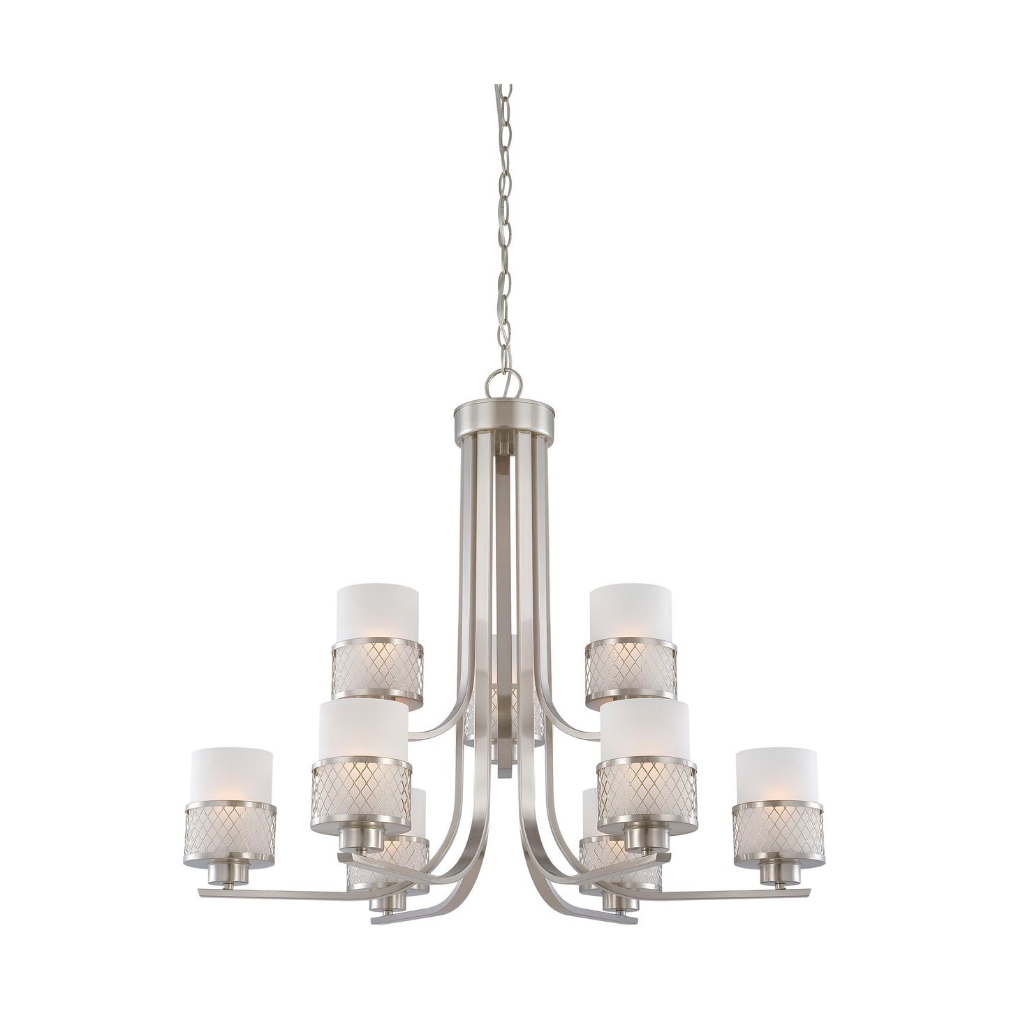 Fusion - 9 Light Chandelier with Frosted Glass - Brushed Nickel Finish