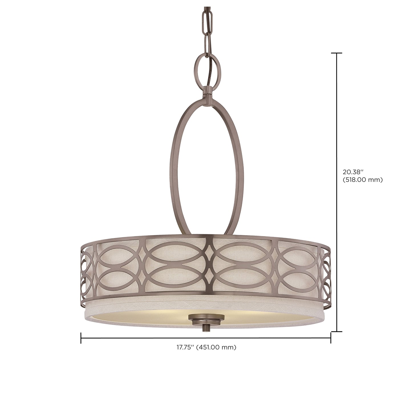 Harlow - 3 Light Pendant with Khaki Fabric Shades - Hazel Bronze Finish