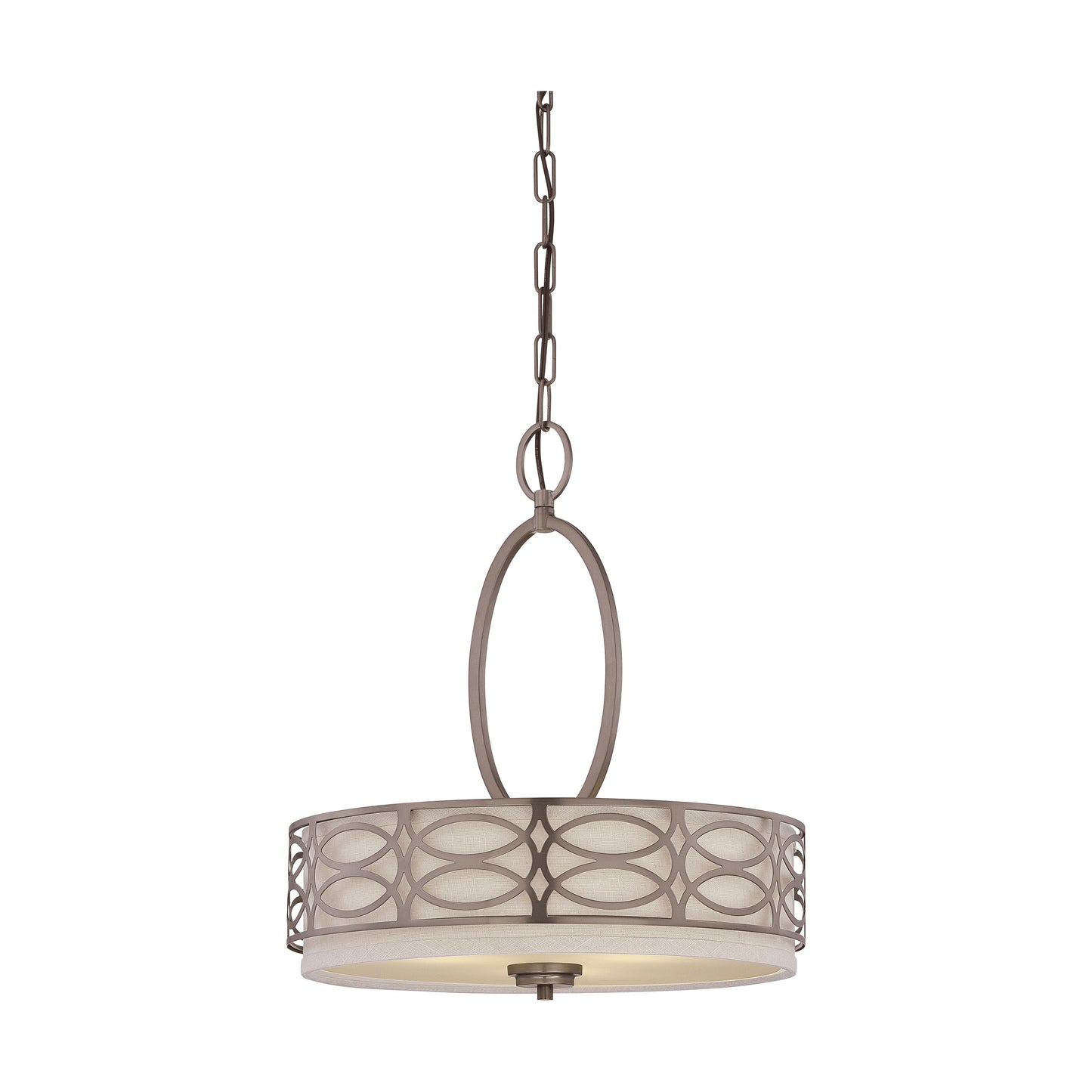 Harlow - 3 Light Pendant with Khaki Fabric Shades - Hazel Bronze Finish