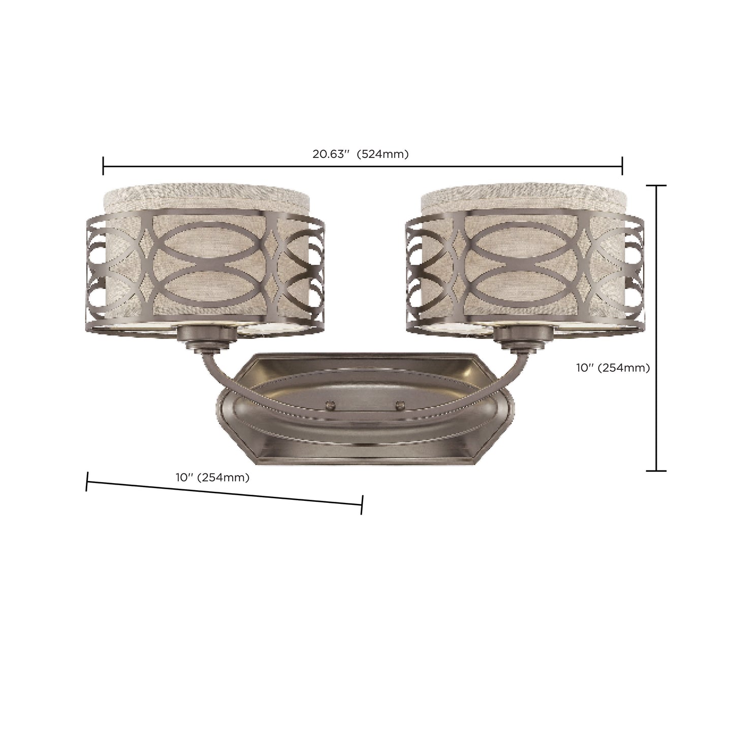 Harlow - 2 Light Vanity with Khaki Fabric Shades - Hazel Bronze Finish