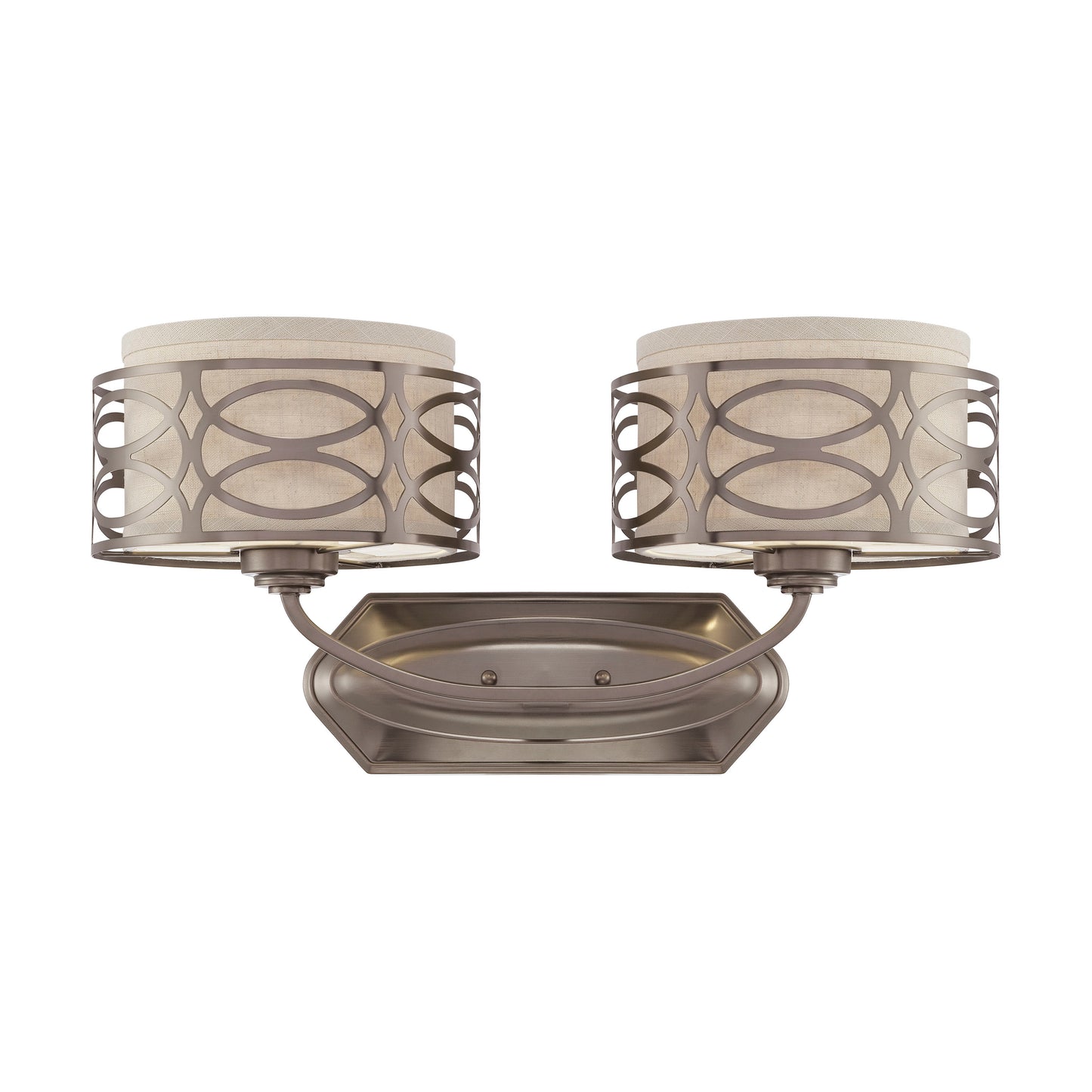 Harlow - 2 Light Vanity with Khaki Fabric Shades - Hazel Bronze Finish