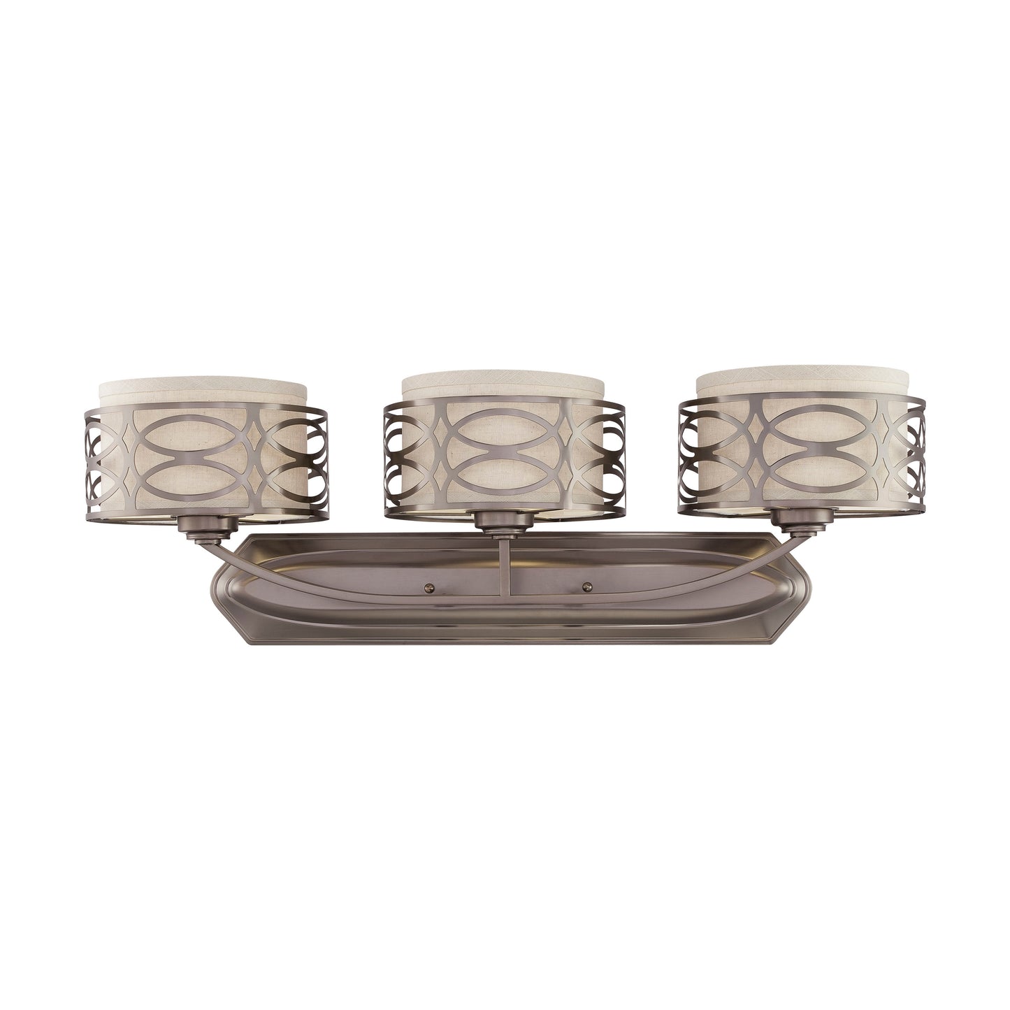 Harlow - 3 Light Vanity with Khaki Fabric Shades - Hazel Bronze Finish
