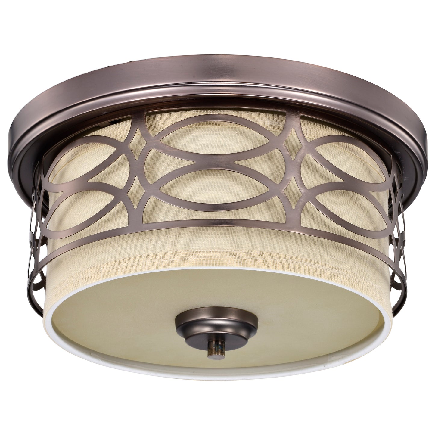 Harlow - 2 Light Flush Dome with Khaki Fabric Shade - Hazel Bronze Finish