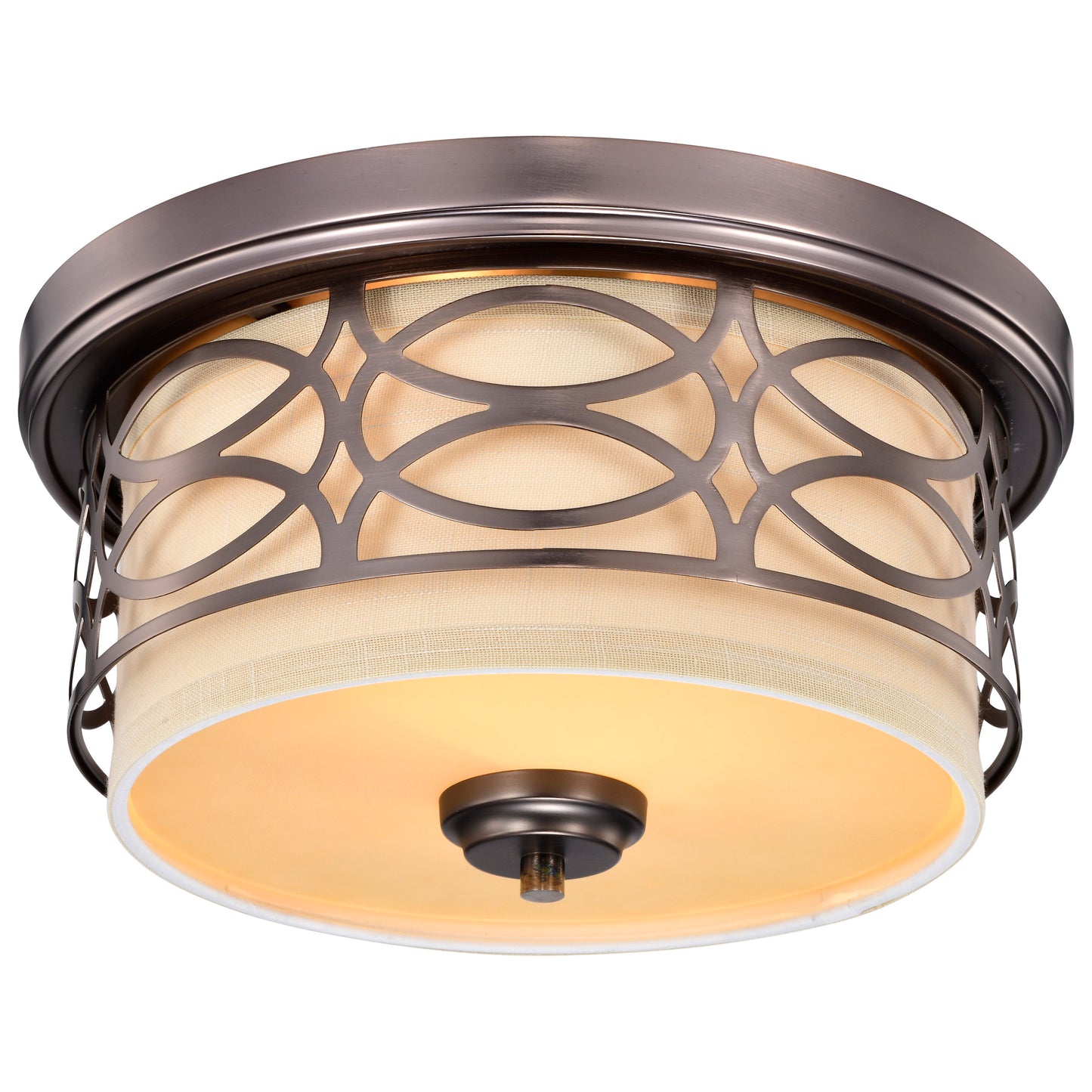 Harlow - 2 Light Flush Dome with Khaki Fabric Shade - Hazel Bronze Finish