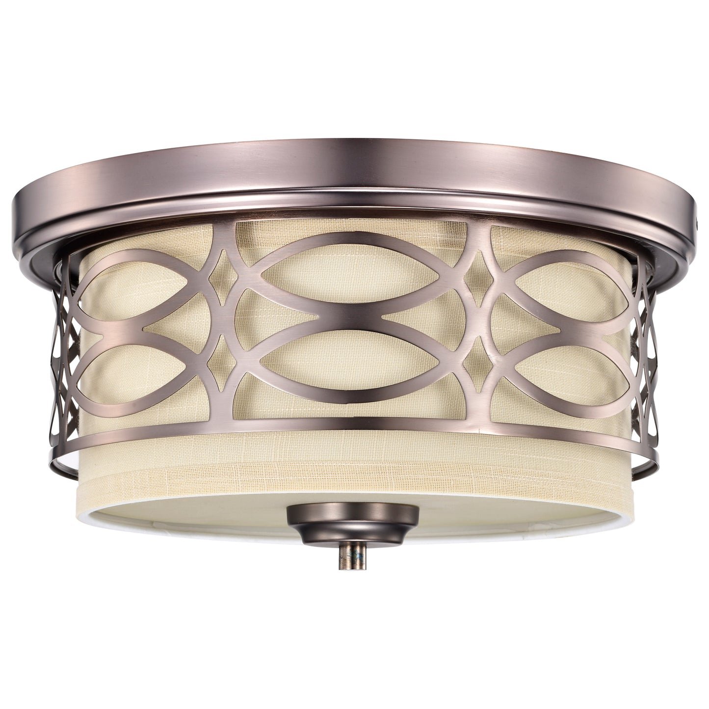 Harlow - 2 Light Flush Dome with Khaki Fabric Shade - Hazel Bronze Finish