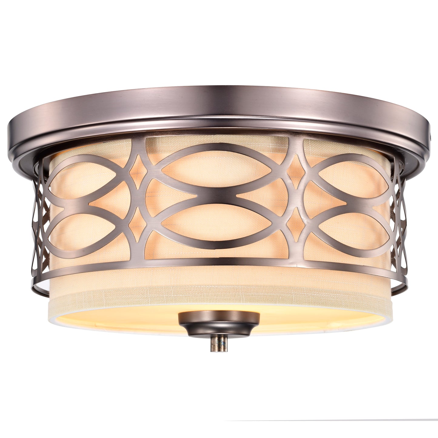 Harlow - 2 Light Flush Dome with Khaki Fabric Shade - Hazel Bronze Finish