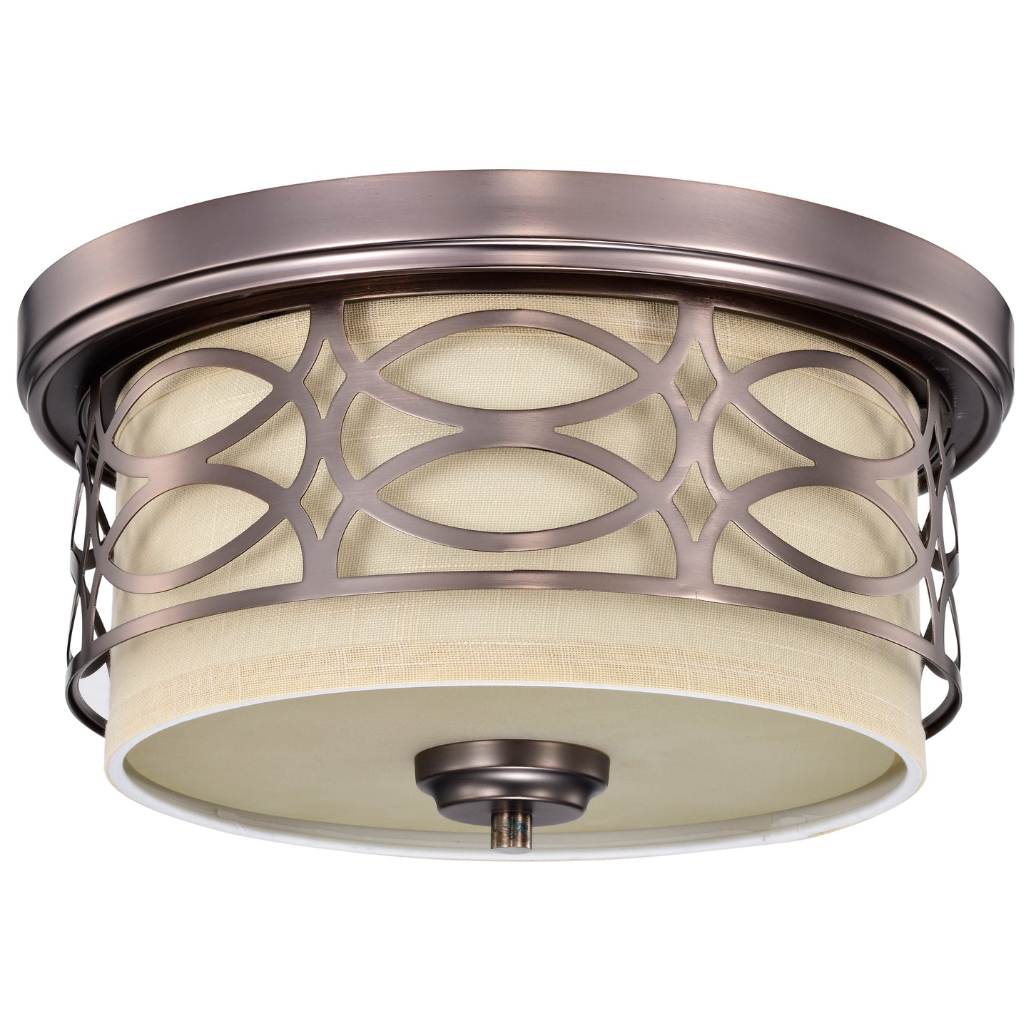 Harlow - 2 Light Flush Dome with Khaki Fabric Shade - Hazel Bronze Finish