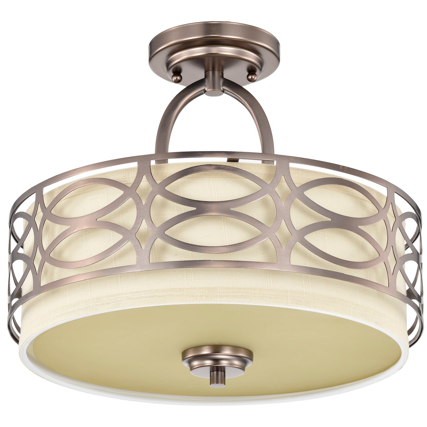 Harlow - 3 Light Semi Flush with Khaki Fabric Shade - Hazel Bronze Finish