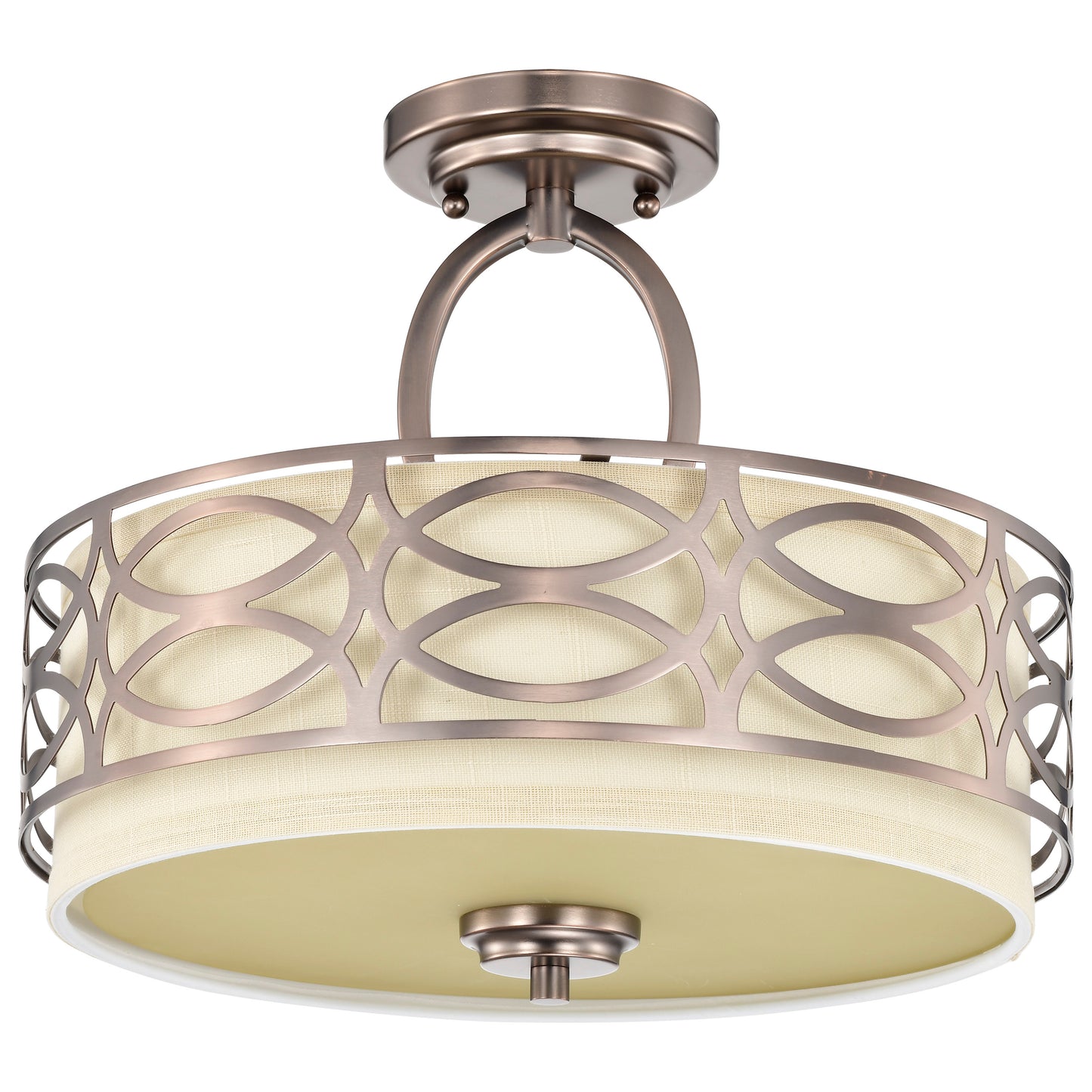 Harlow - 3 Light Semi Flush with Khaki Fabric Shade - Hazel Bronze Finish