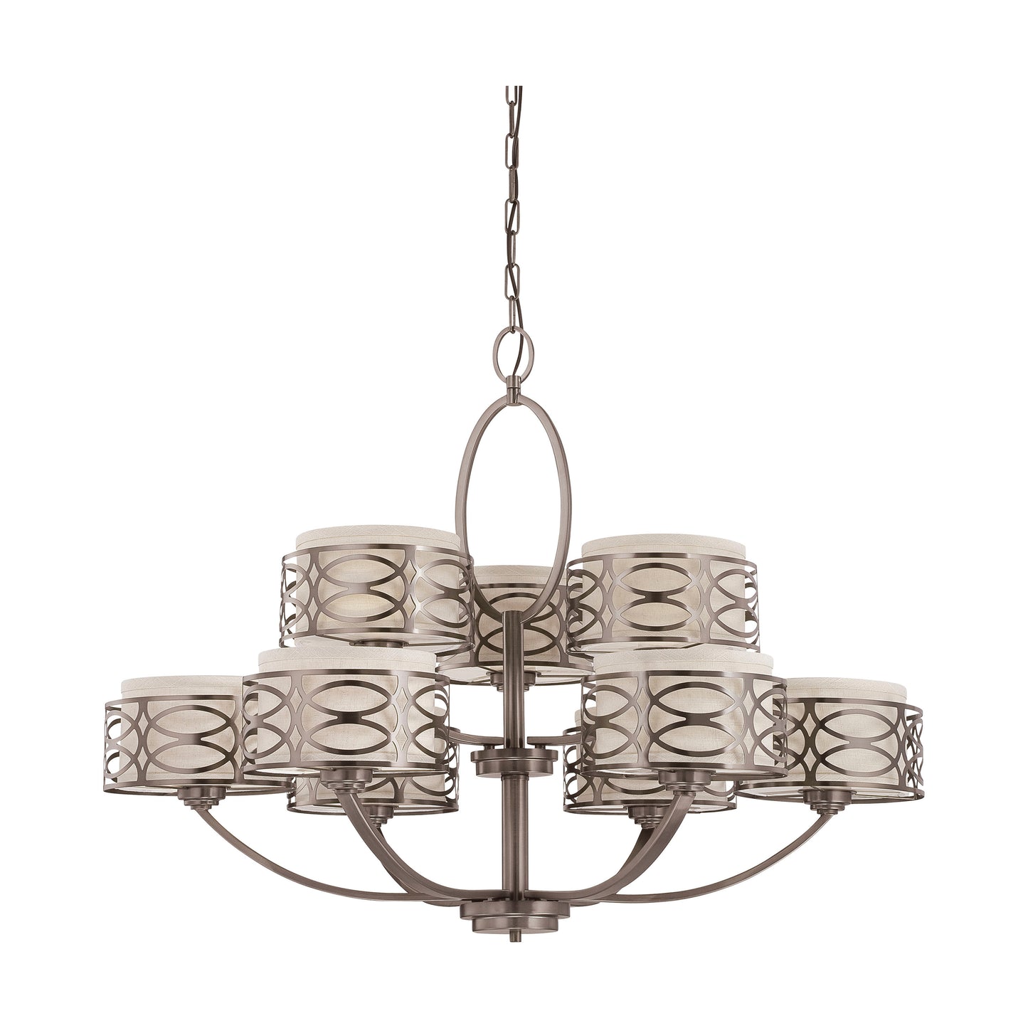Harlow - 9 Light Chandelier with Khaki Fabric Shades - Hazel Bronze Finish